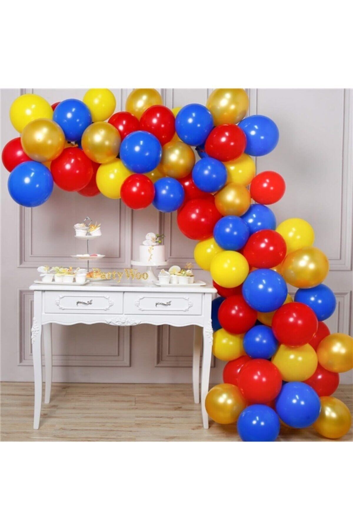 perabalon Pera Parti Kırmızı-sarı-mavi Renkler Zincir Balon Seti