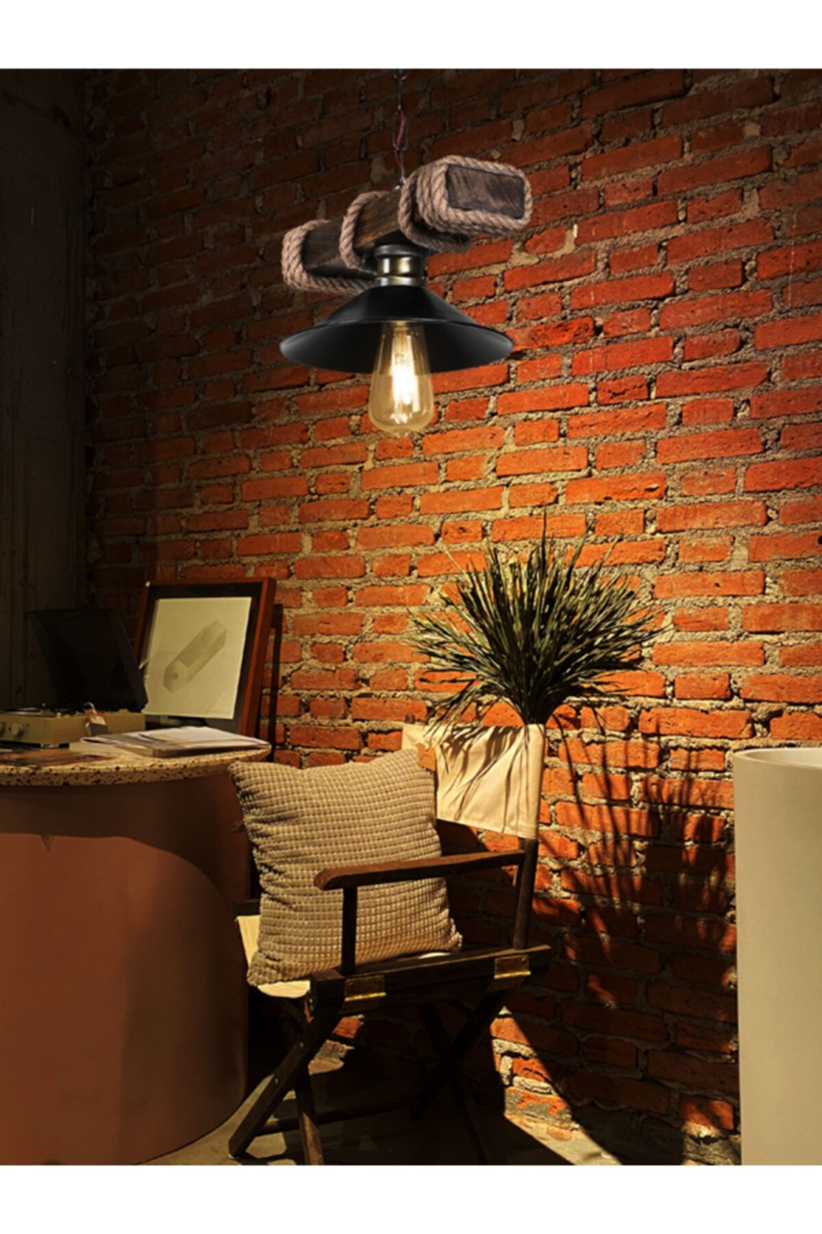Studio Noon Ahşap Avize Eskitme Tekli Metal Sıvama Ev Salon Oturma Odası Ofis Cafe Bar Restaurant