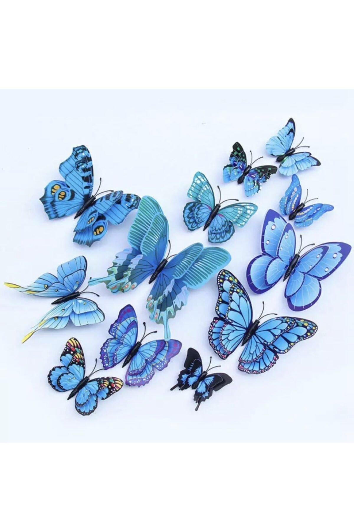 SHEKER HOME 3 Boyutlu Magnet&sticker Çift Kanatlı Pvc Kelebek 12 Adet - Mavi