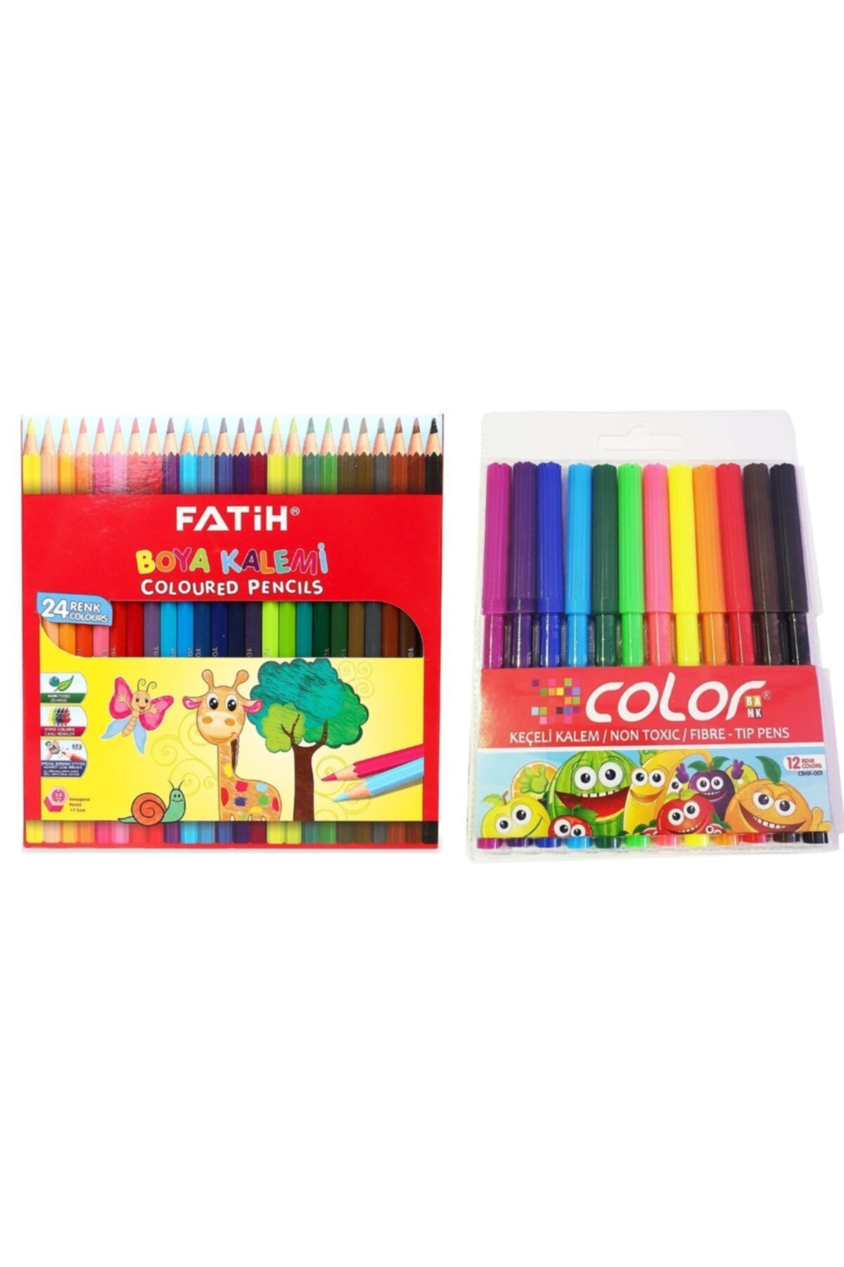 Mahi Max Fatih 24 Renk Tam Boy Kuru Boya Kalemi + 12 Renk Color Keçeli Kalem
