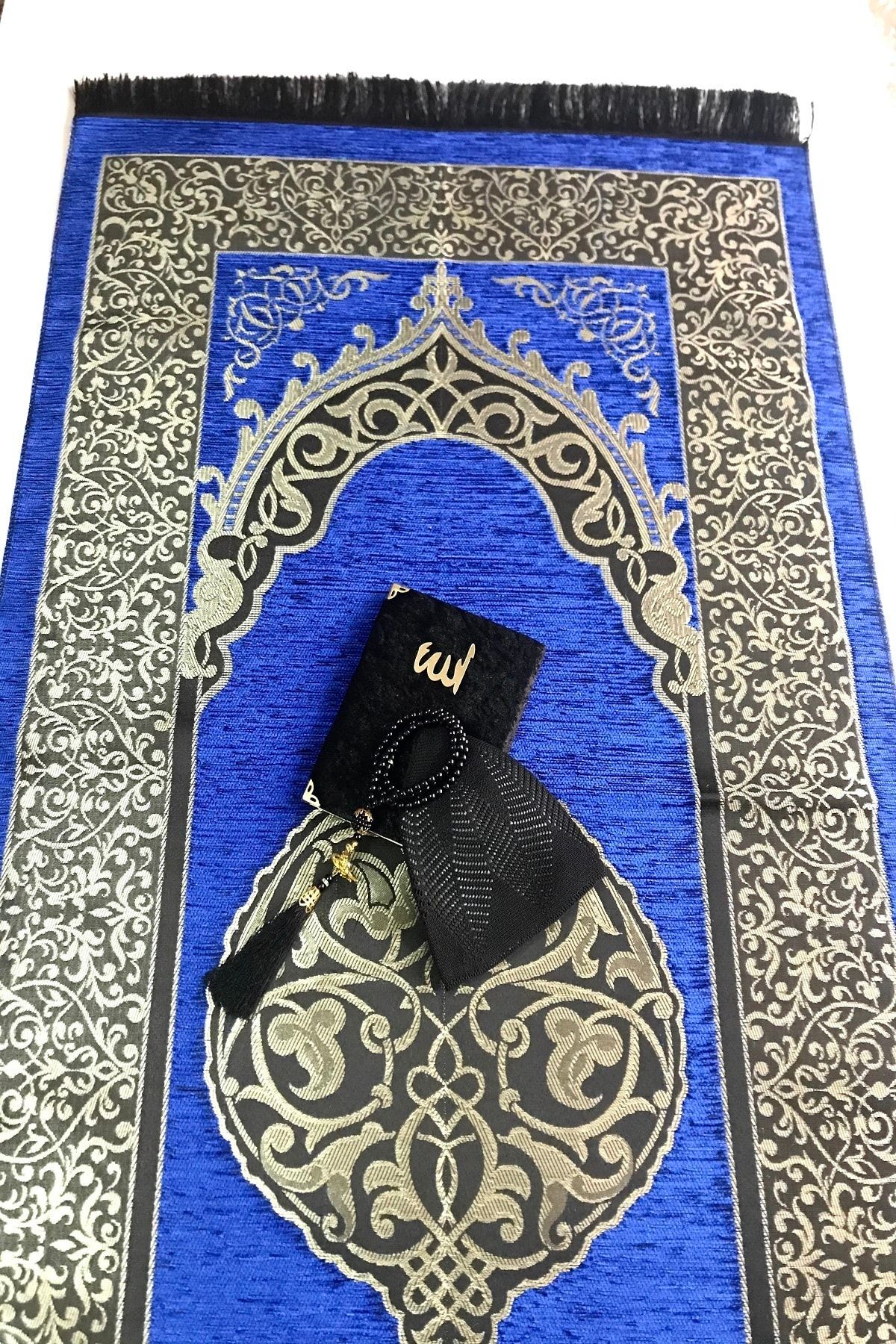 Kardelen Damat Bohçaları Için Saks Mavi Osmanlı Desen Tafta Şönil Kadife Seccade,takke,inci Tesbih,yasin
