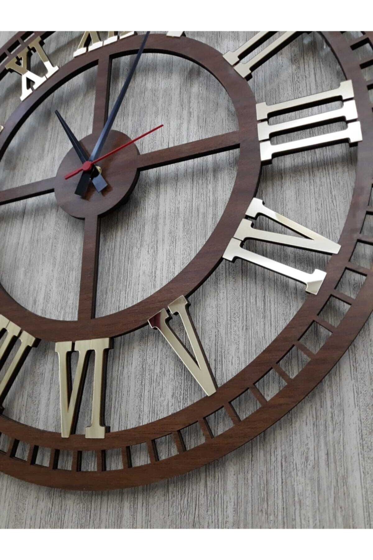 Tuba Decor Yuvarlak Dekoratif Duvar Saati Mdf Üzeri Roma Rakamları Altın Sarısı Pleksi 40x40 cm