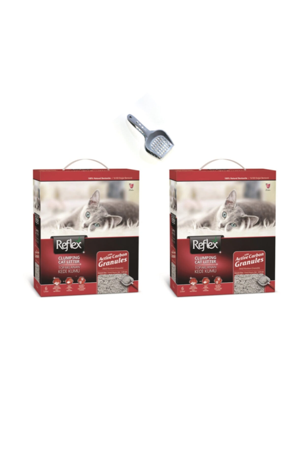 Reflex Granül Aktif Karbonlu Topaklanan Kedi Kumu - 6 Lt X 2 Adet + Kürek Hediyeli