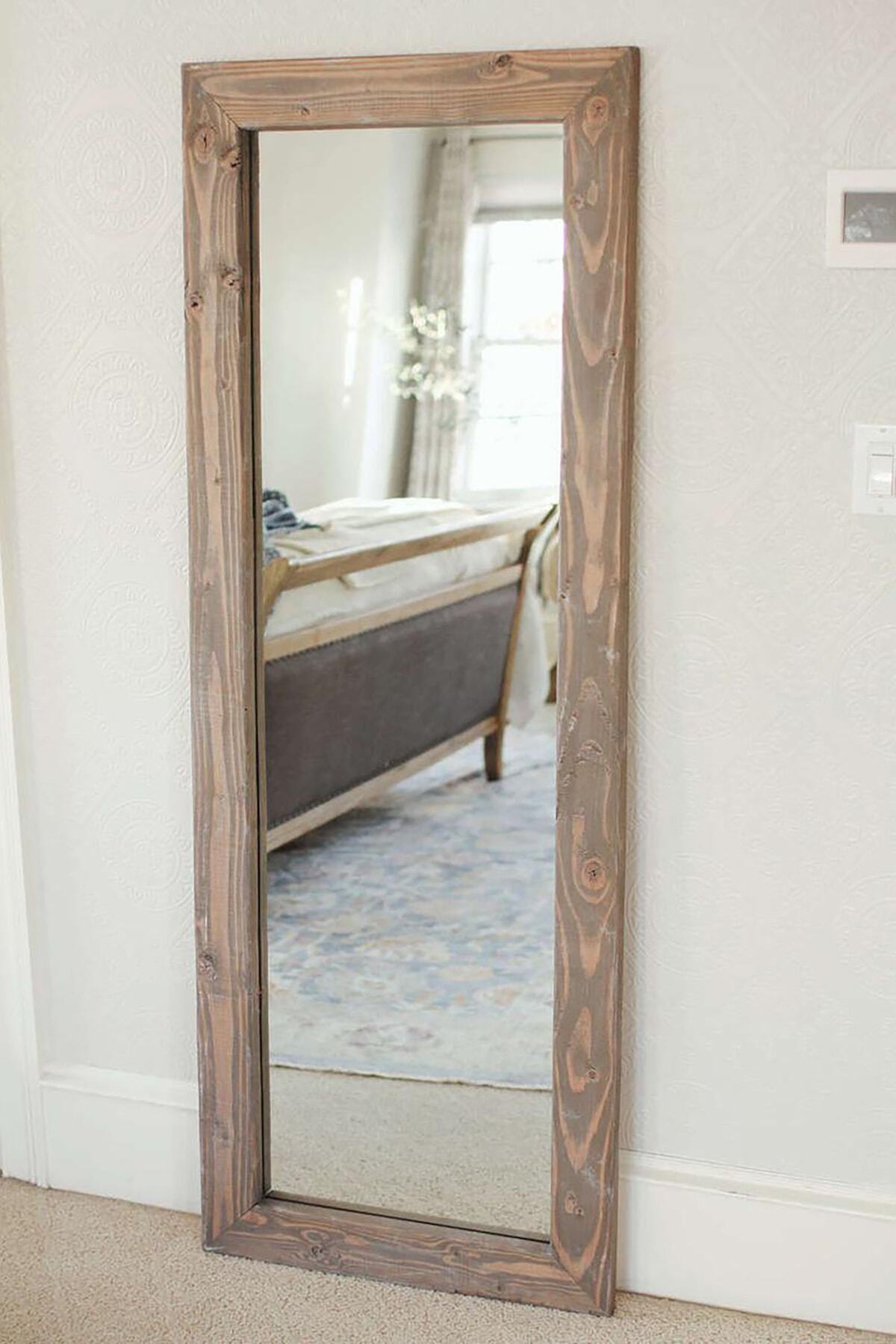 DFN WOOD Masif Ahşap Dikdörtgen Dekoratif Duvar Salon Ofis Boy Aynası 140x60 Cm