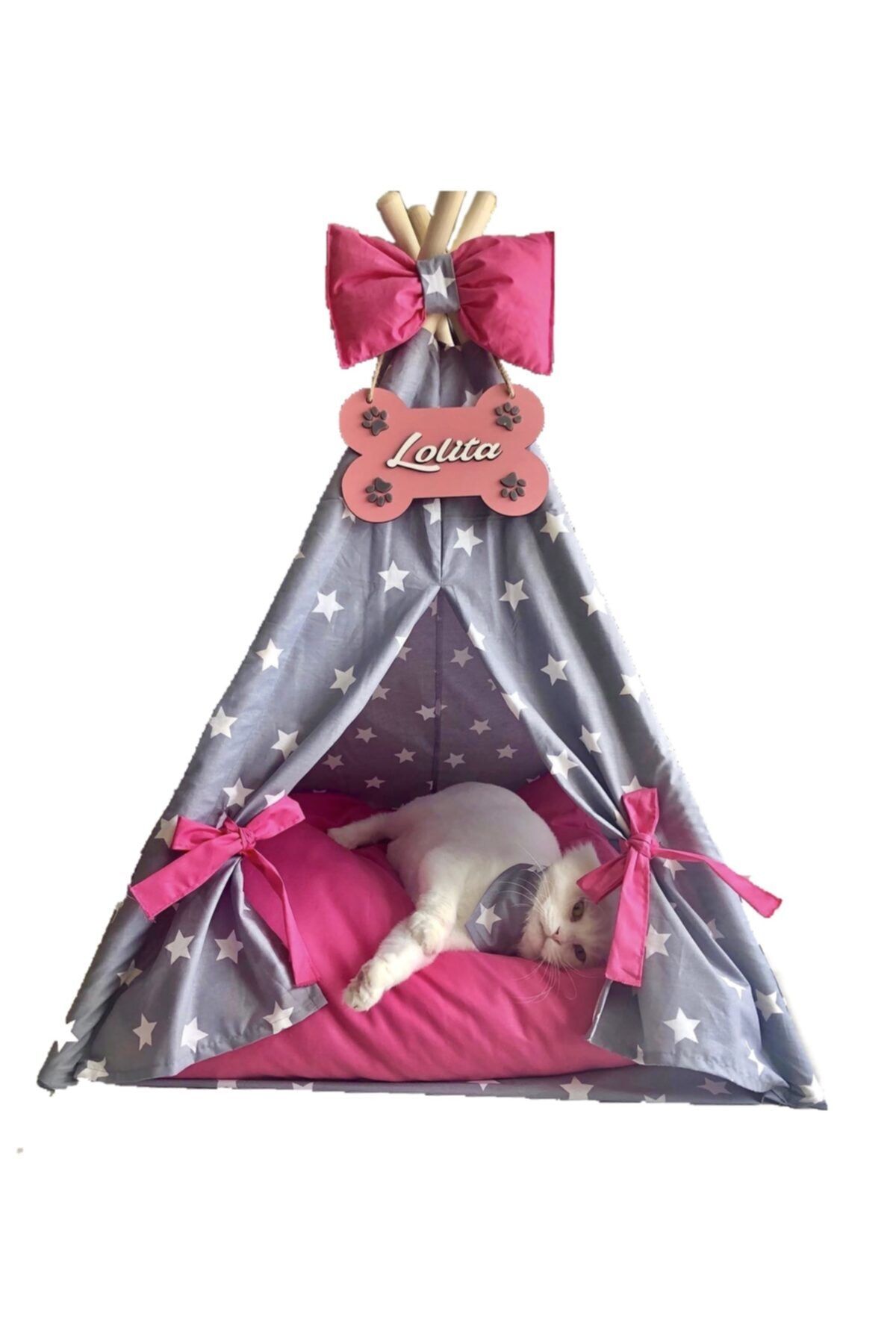 PATİMİO Pembe Yıldız Dizayn Kedi Çadırı 60x60