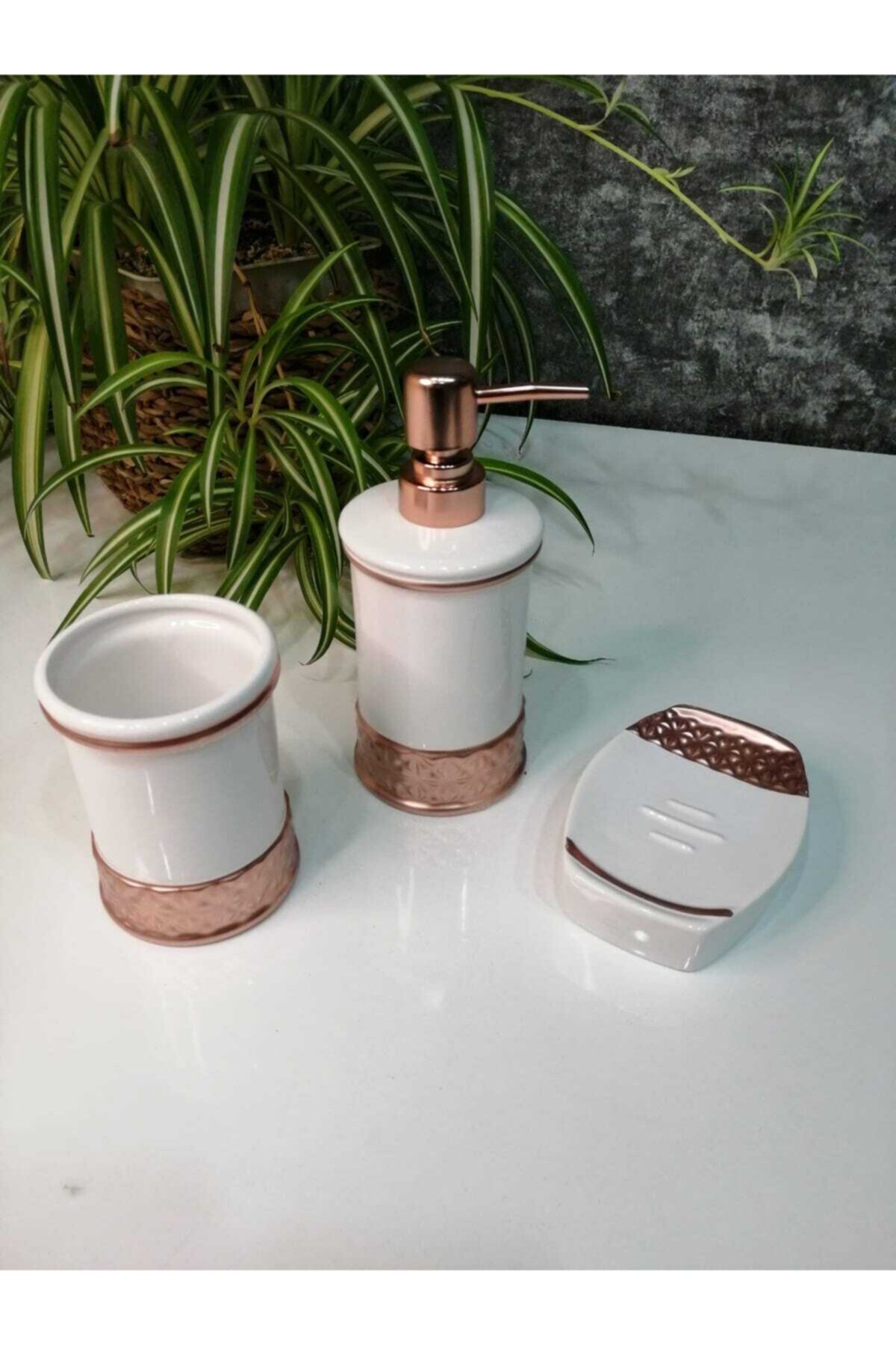 ACAR Rose Renk Detaylı 3lü Banyo Seti