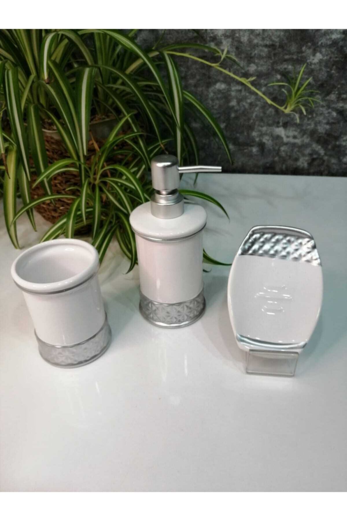 ACAR Gümüş Detaylı Banyo Seti 3'lü