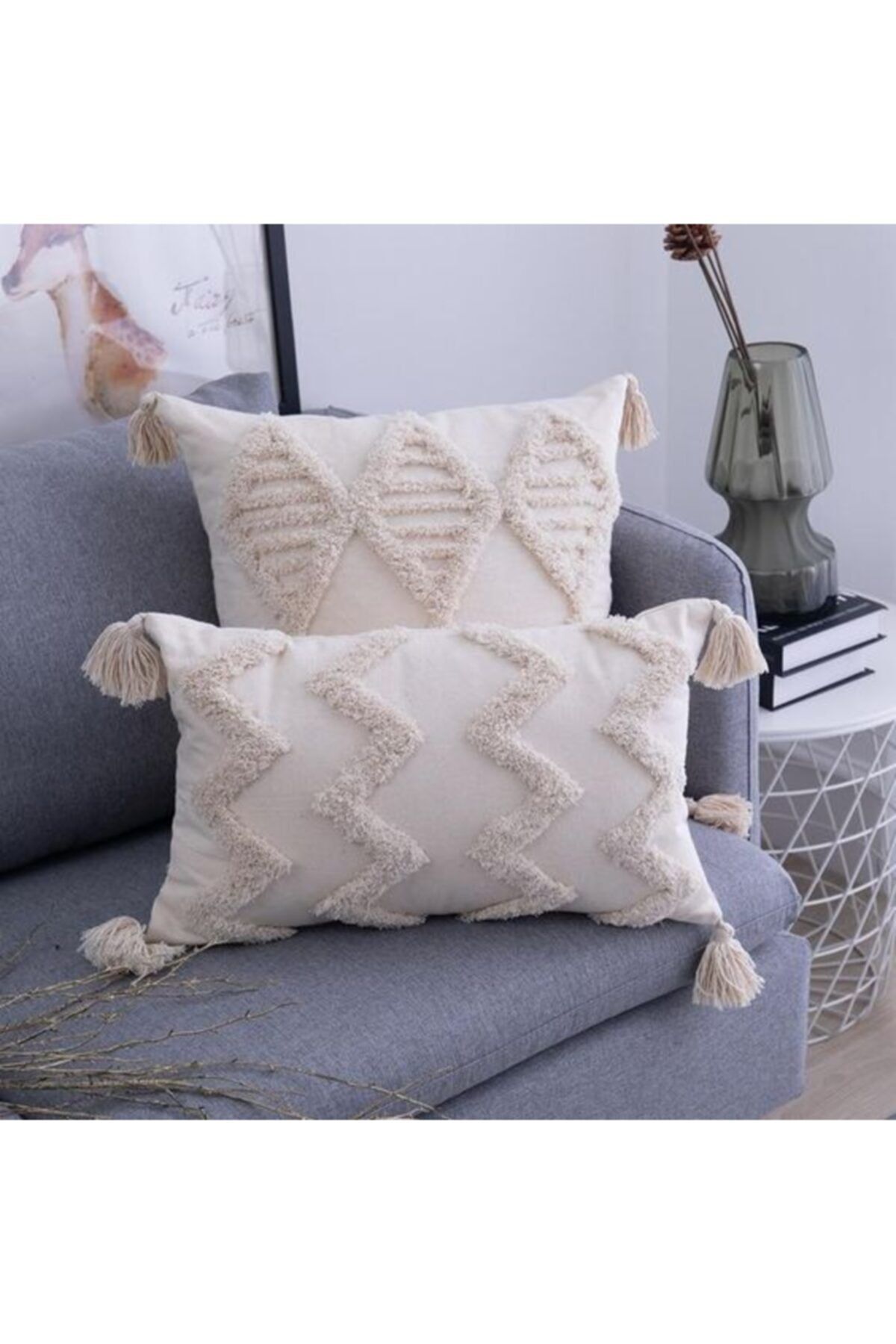 EACHTOME Dekoratif Kırlent Kılıf Punch (PANÇ) %100 El Emeği 2 Li