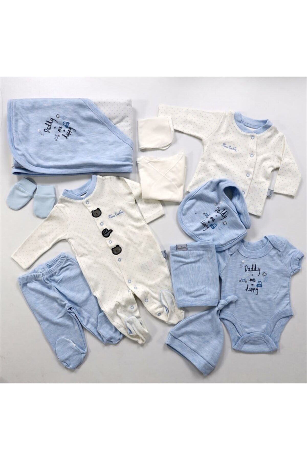 Pierre Cardin Baby Erkek Bebek Beyaz Mavi 10'lu Puantiyeli Hastane Çıkışı