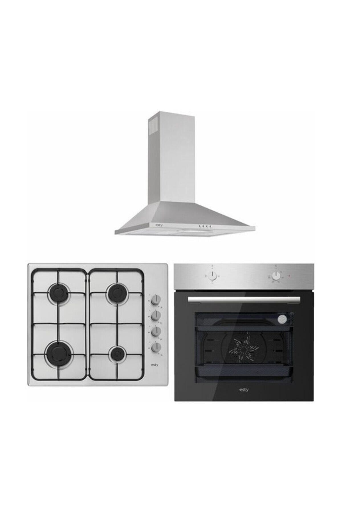 Esty Yeni İnox Ankastre Set 1 (2240 60 Cm Davlumbaz - AIO5051X02 Ocak - AEF6601X02 Fırın)