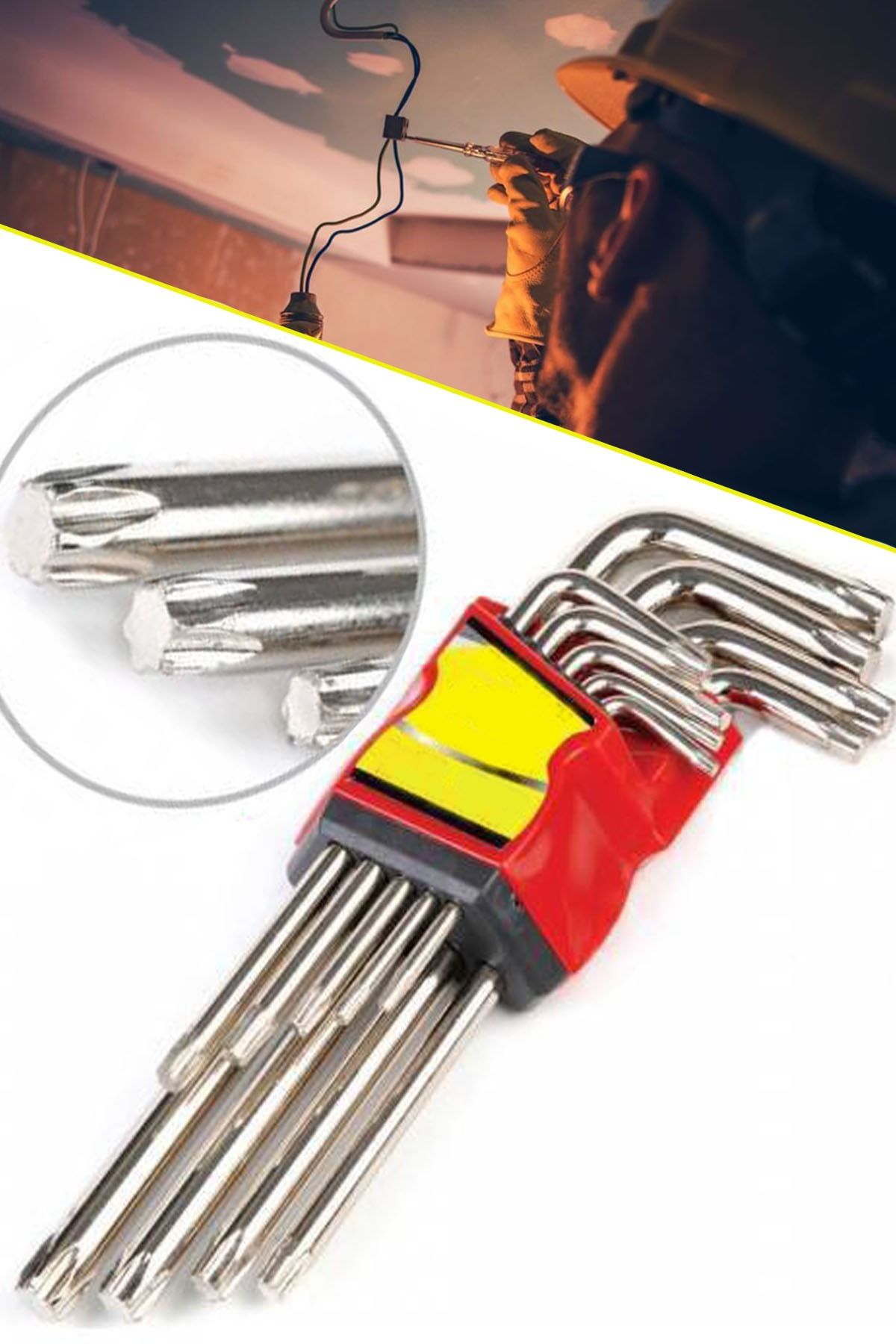 Mobee Eltos Jaws 9 Parça Çelik Alyan Takımı Tork Anahtarı Seti Yıldız Alyan Set 120 Mm 1410