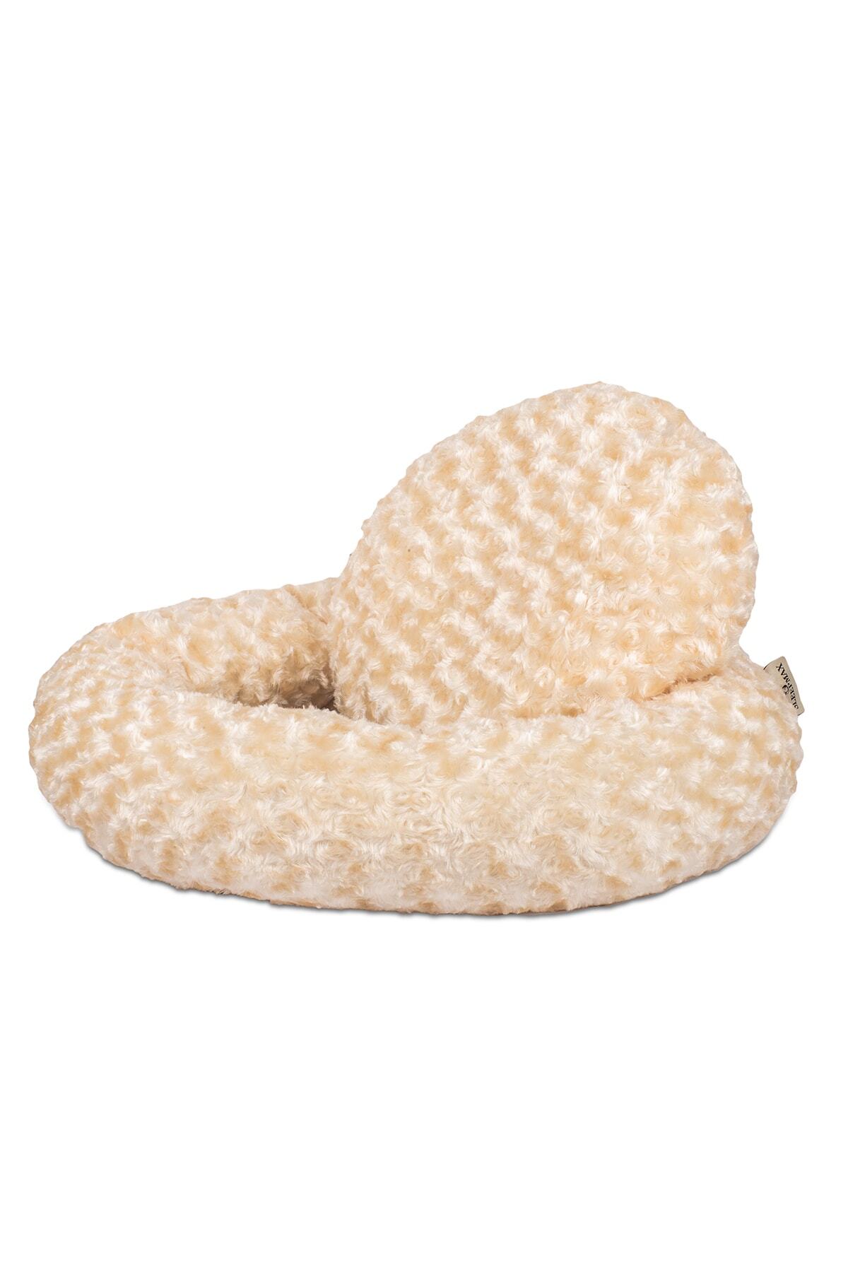 SLEEPMAX Lux Yuvarlak Dekoratif Yıkanabilir Kaymaz Tabanlı Girdap Desenli Peluş Kedi Köpek Yatağı