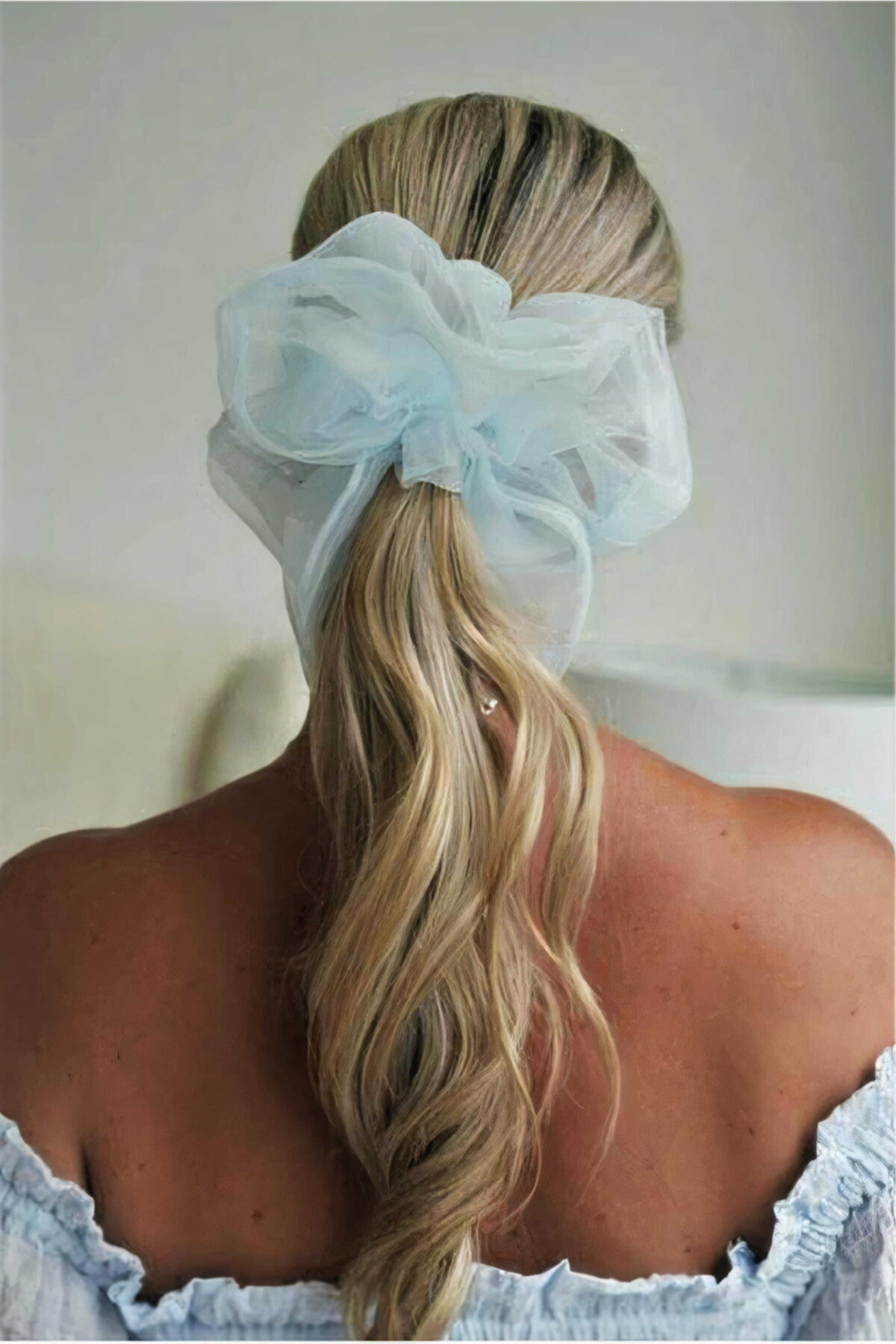 H&E DESIGN Kadın Soft Mavi Organze Saç Lastik Toka
