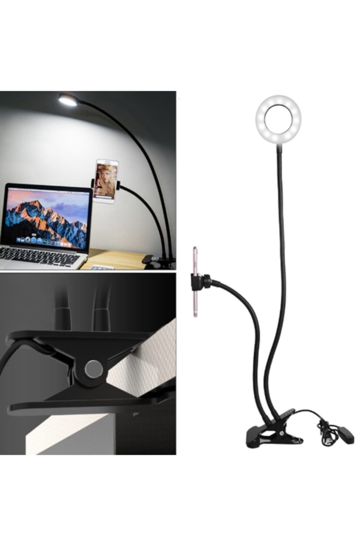 AldımGeldi  youtube-tiktok Işıklı Klipsli 3 Kademe Tripod Led Selfie Işığı Renk Siyah