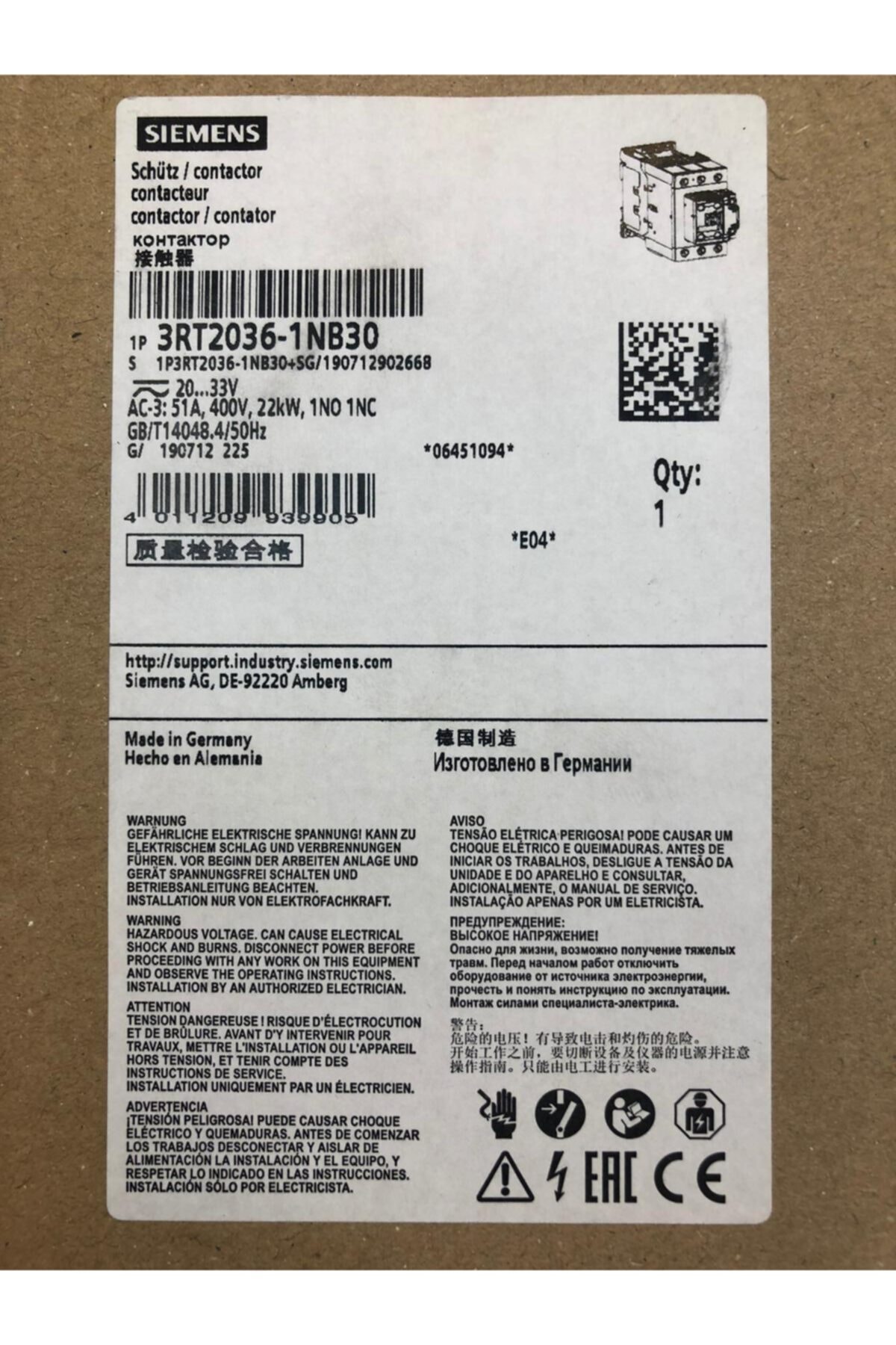 Siemens 3rt2030-1nb30 Kontaktör