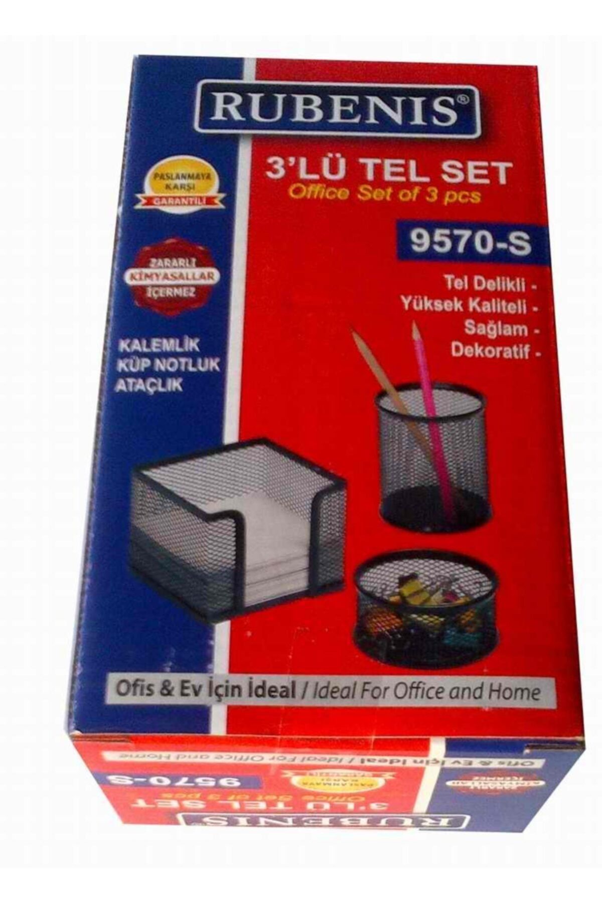 Rubenis Kutulu Tel Set ( Kalemlik Ataçlık Küp Notluk)