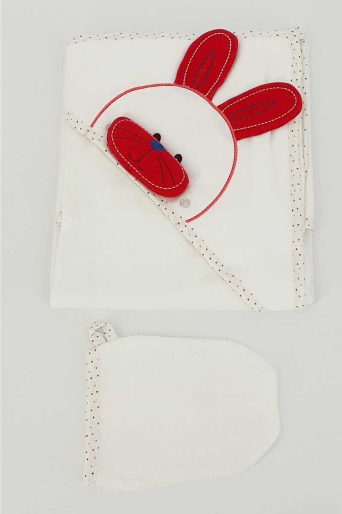 Minidamla Unisex Bebek Ekru Kırmızı Tavşanlı Havlusu