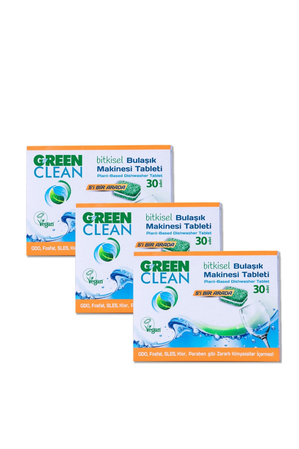 Green Clean Bitkisel 30 Adet / 480 gr 3'lü Bulaşık Makinesi Tableti