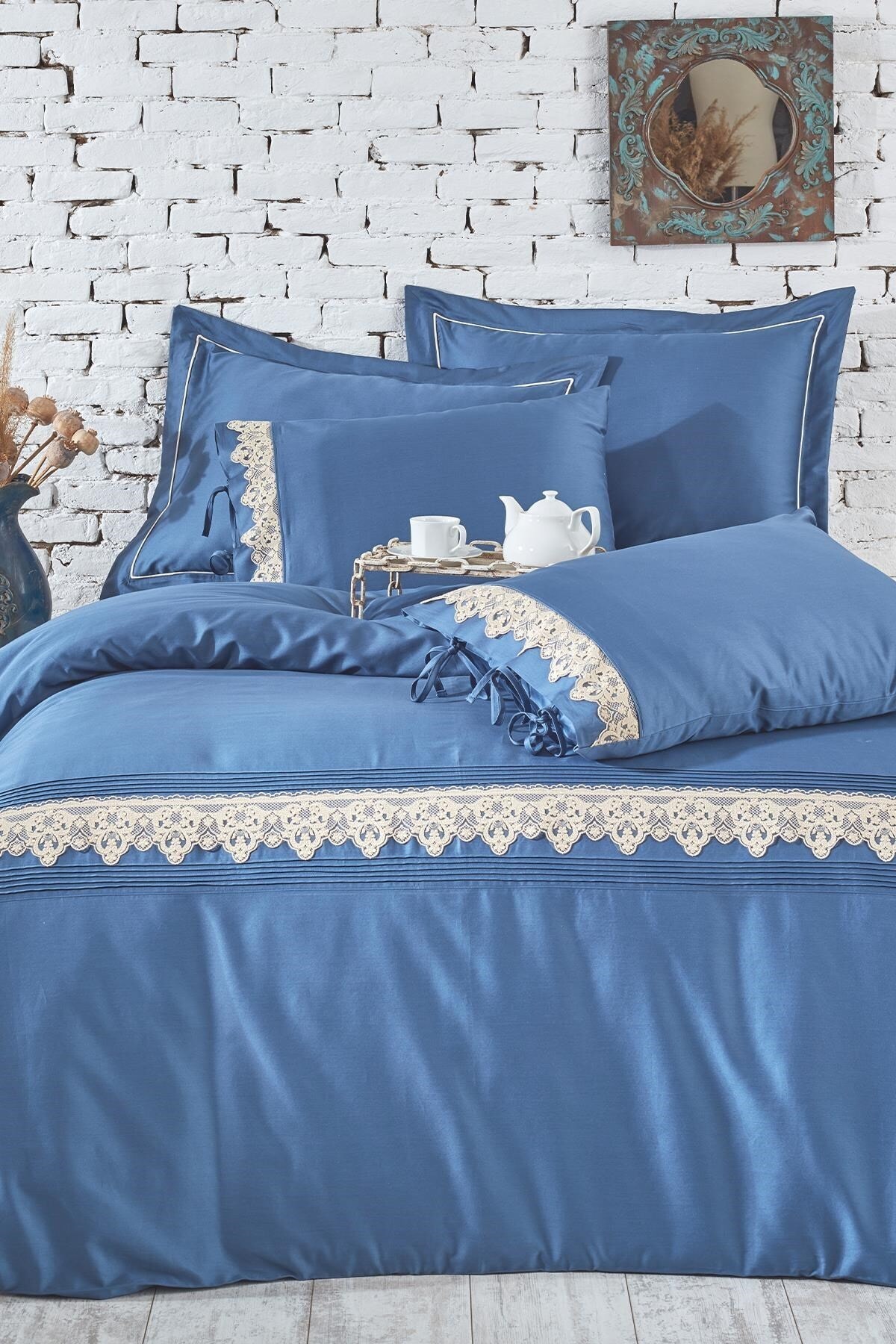 Ecocotton 100 Organik Saten Cift Kisilik Nevresim Takimi 200 220 Azra K Mavi Fiyati Yorumlari Trendyol