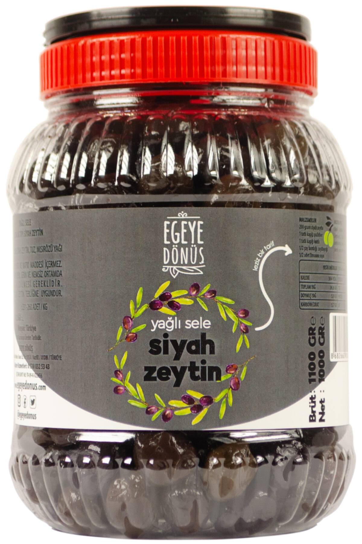 EGEYE DÖNÜŞ Kahvaltılık Iri Boy Siyah Zeytin (GEMLİK-YAĞLI SALAMURA) - 1 Kg.