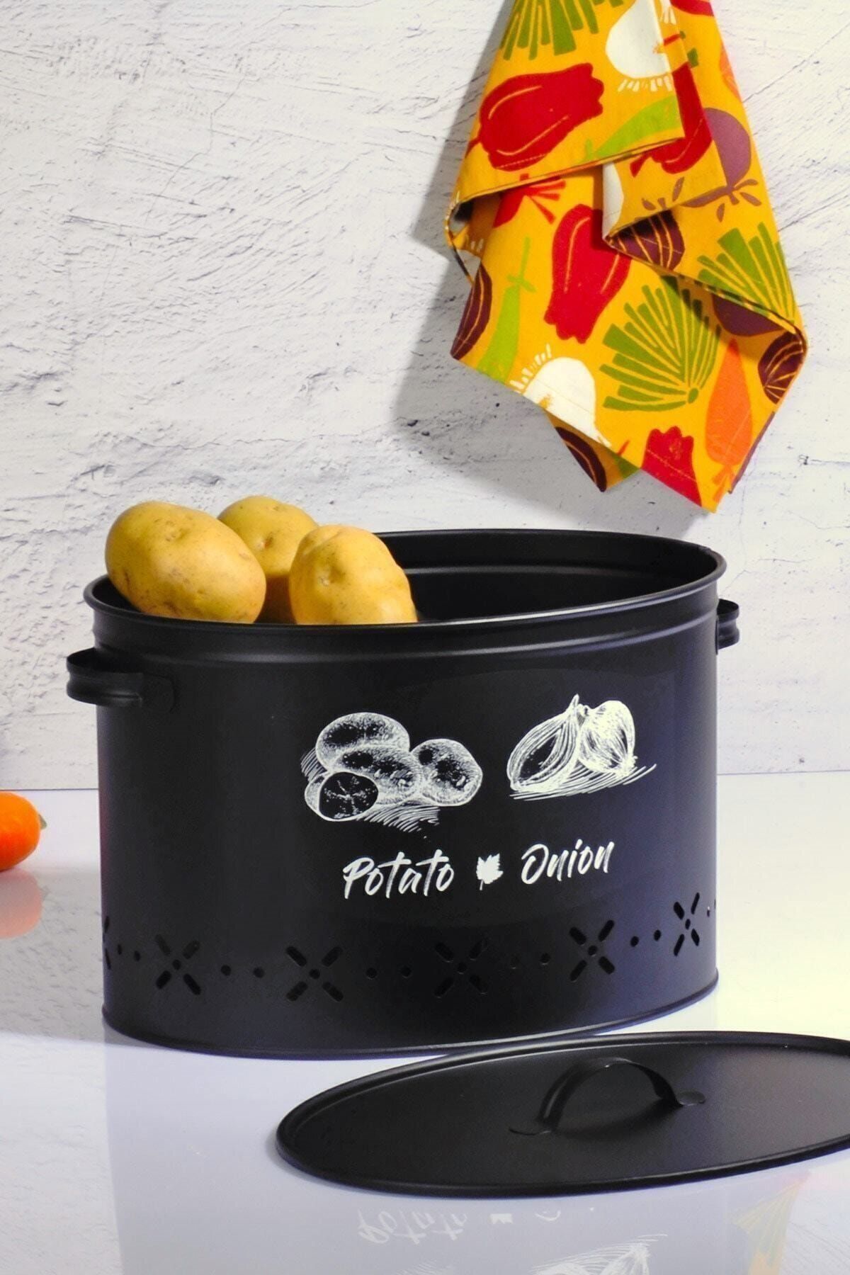 Kitchen Fun 2 Bölmeli Metal Patates Soğan Kovası Siyah 18 Lt