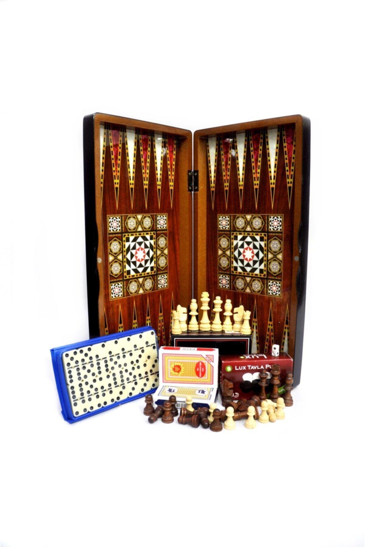 ANT KAYALAR HEDİYELİK 40*40 Ahşap Tavla Dama Satranç Domino Ve Oyun Seti