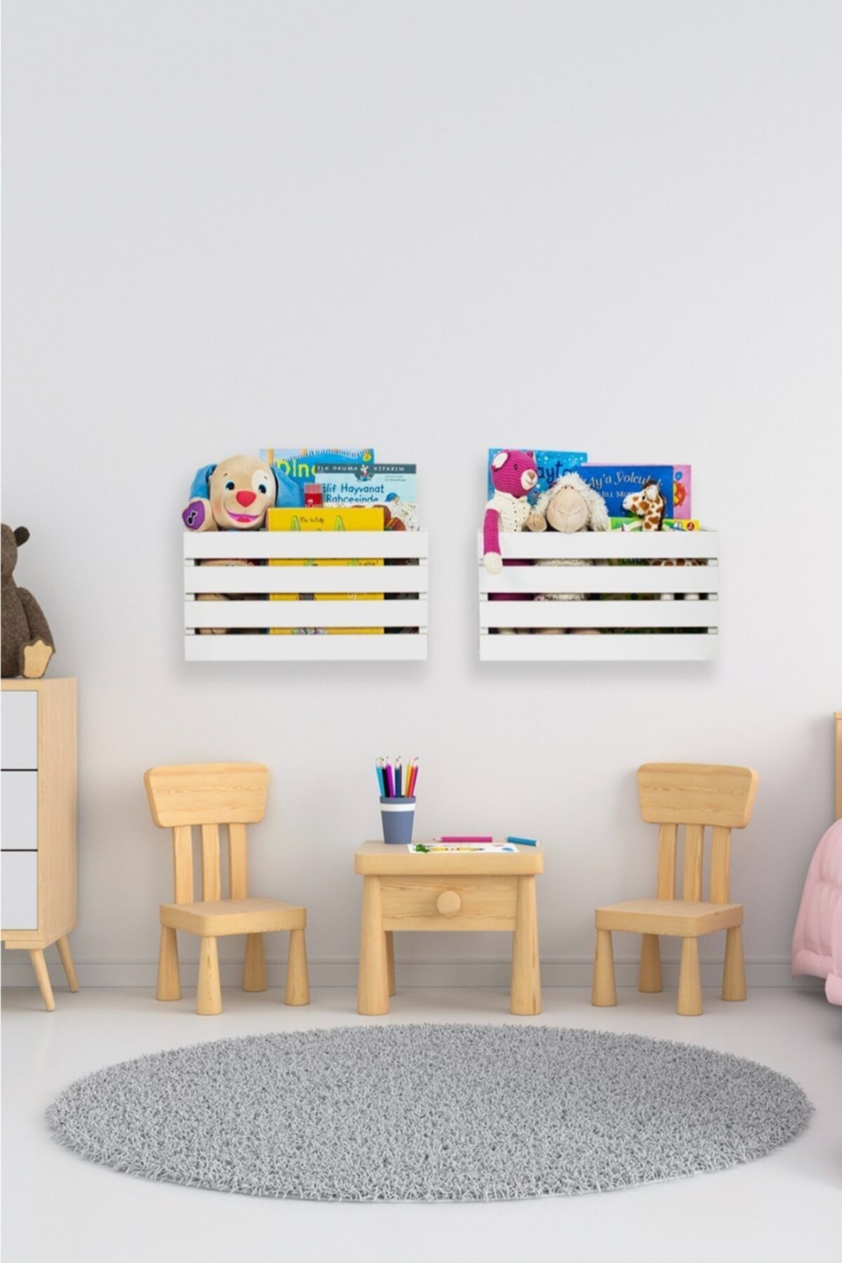 Ankaflex Duvara Monte Çocuk Kitaplık Montessori Oyuncak Dolabı Saklama Kutusu Duvaramonte 2'li
