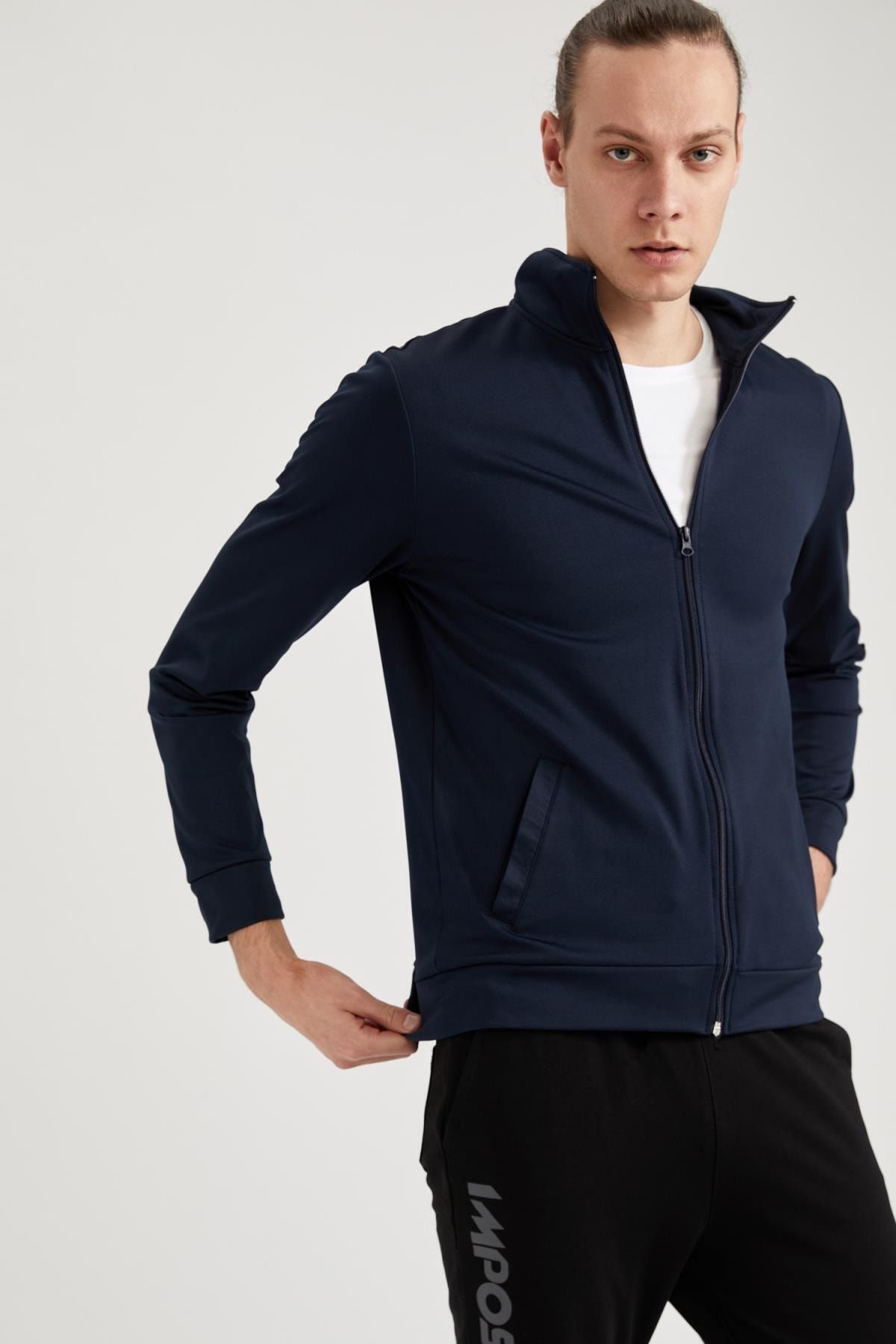 DeFacto Slim Fit Esnek Dokulu Fermuarlı Spor Sweatshirt