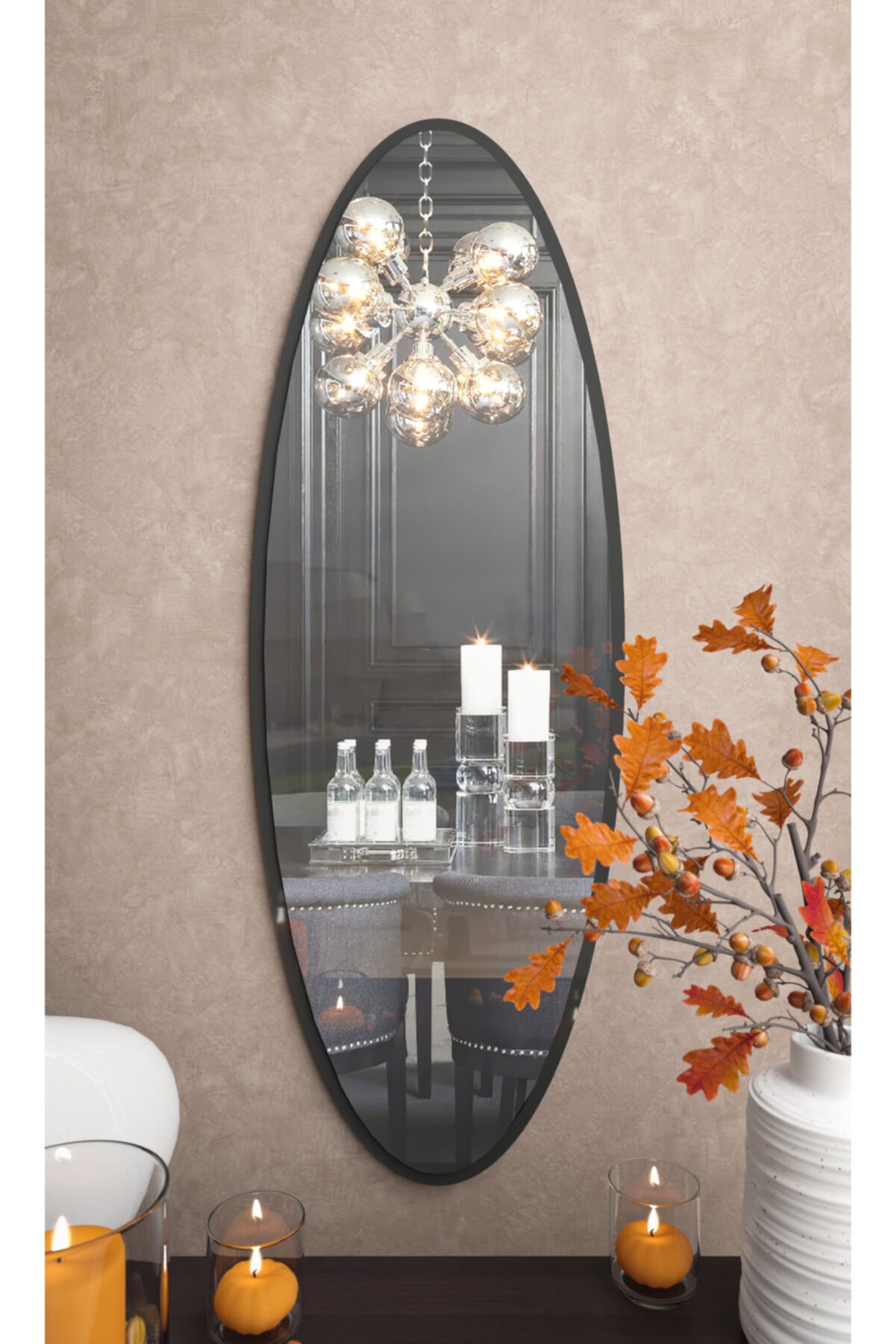 rivomo Siyah Elips  Dekoratif Boy Aynası 150x50