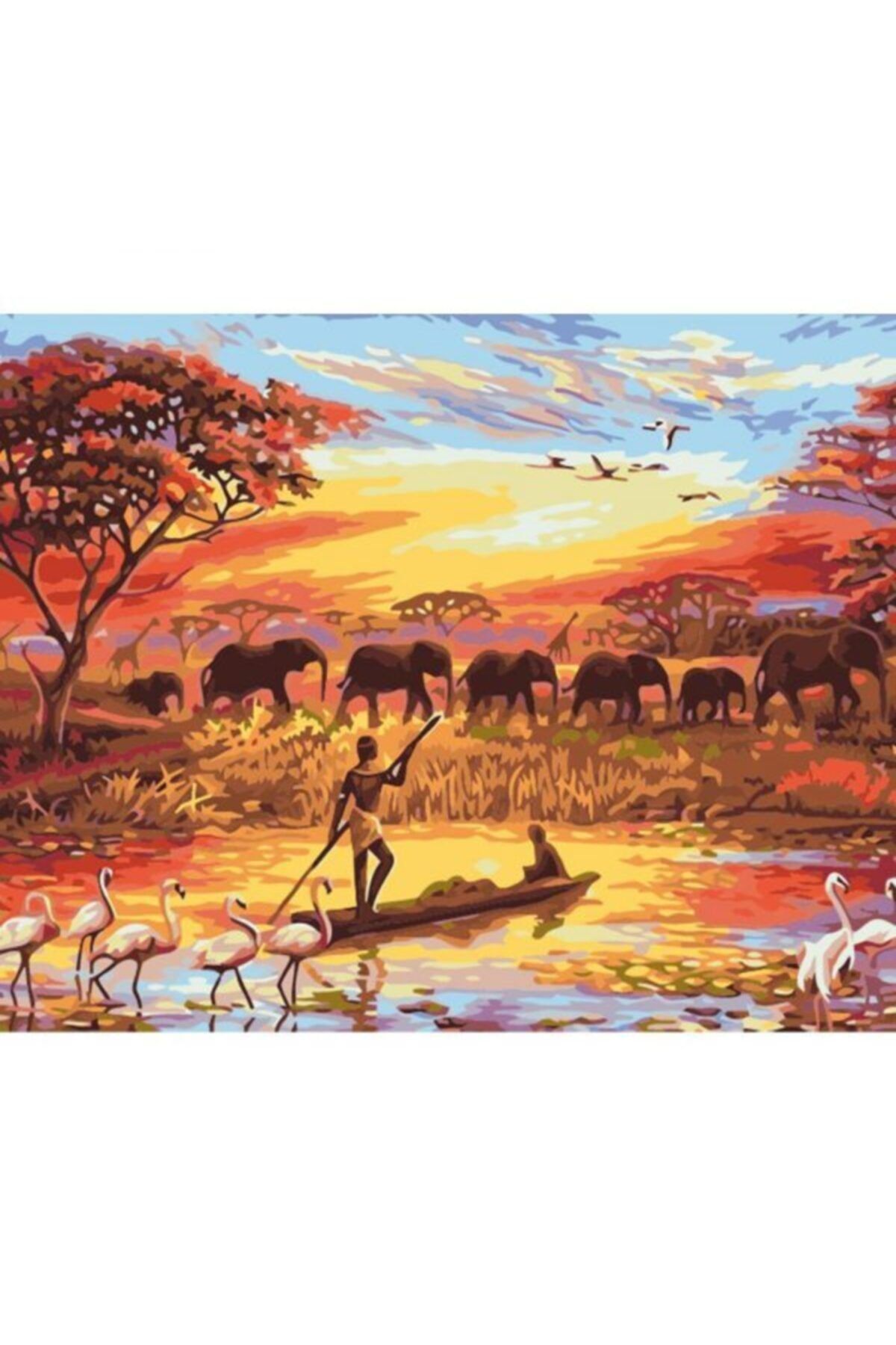 RAMAZANNAKİSVEHOBİ Sayılarla Boyama Çerçeveli 50x65 Cm Numaralı Akrilik Boya Seti Nehir Ve Filler