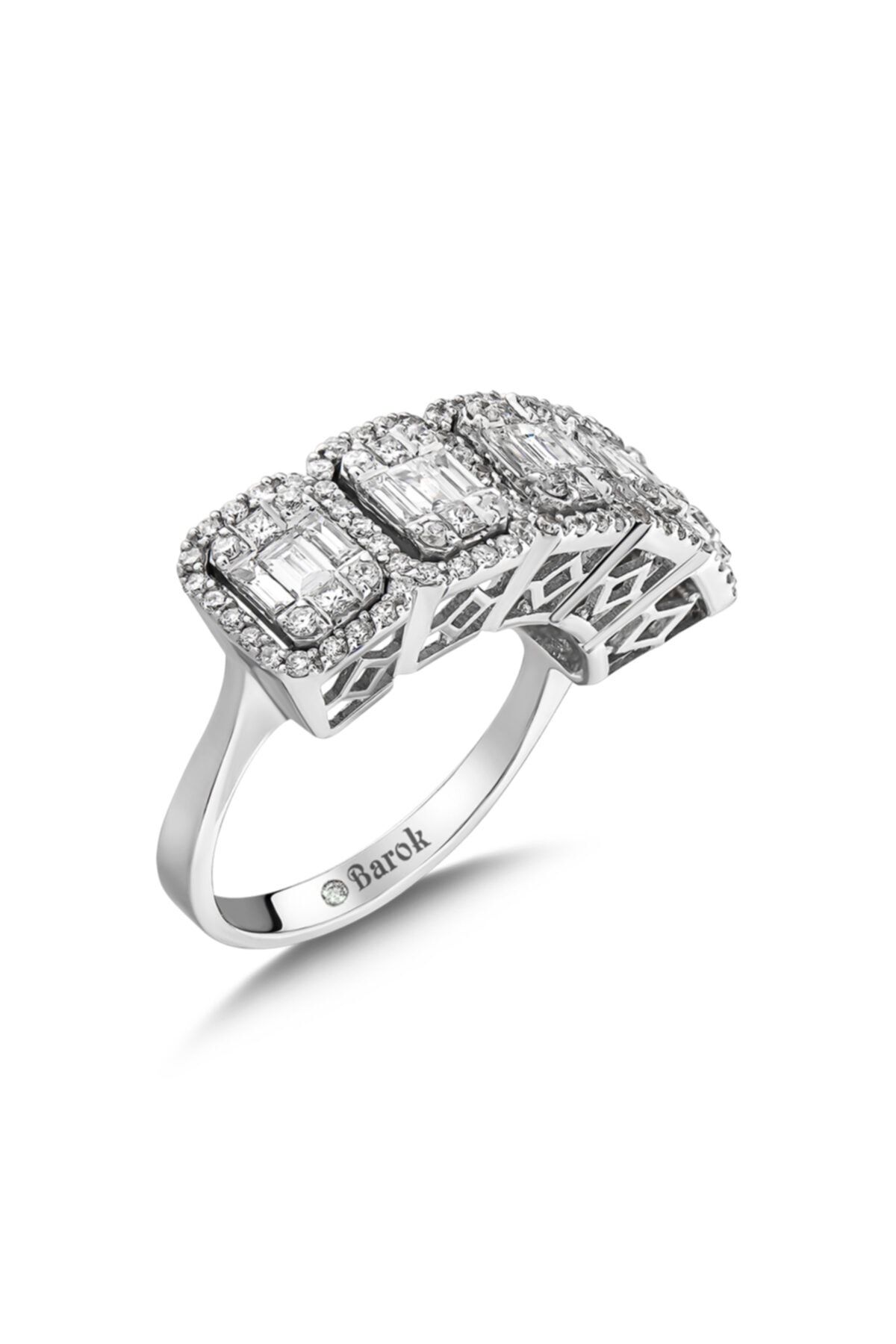 Barok Diamond Baget Pırlanta Beştaş Yüzük 1.38 Ct. E Vs 18k