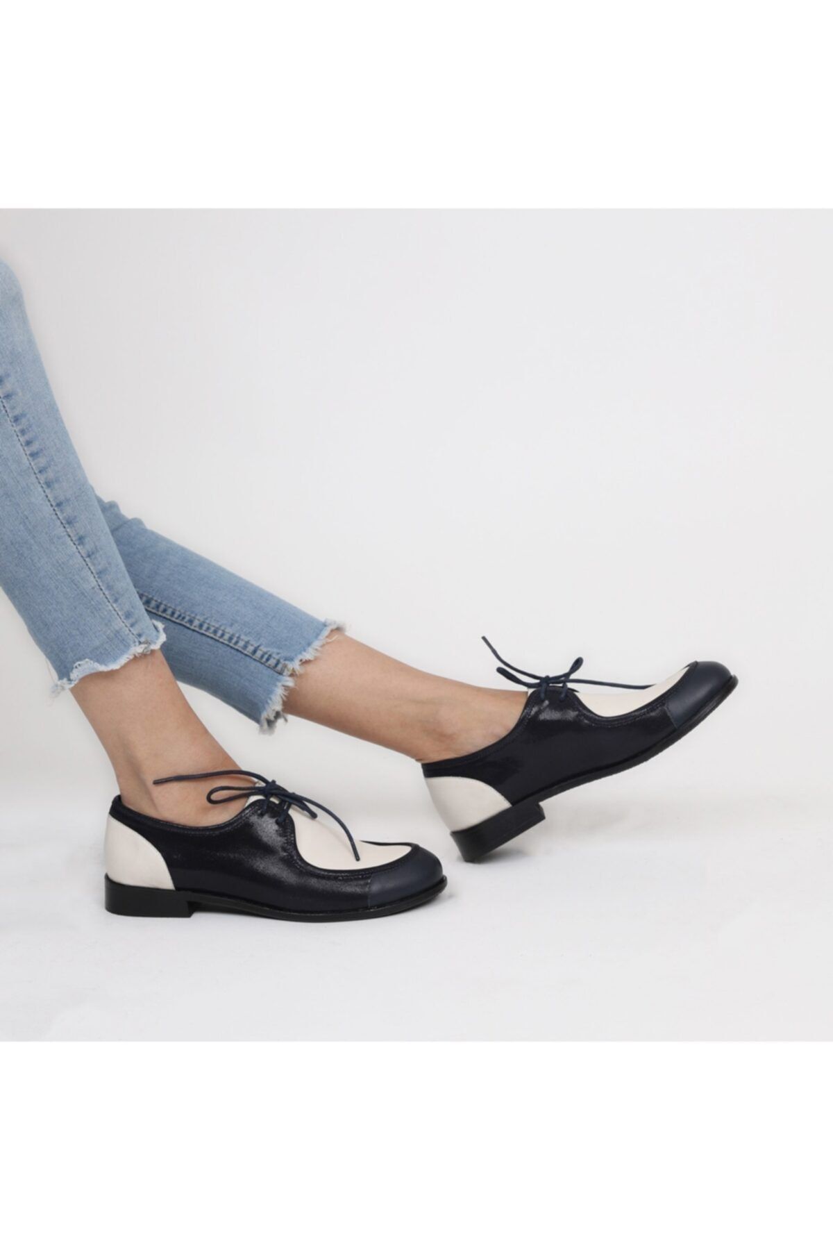Lo Mejor Shoes Kadın Lacivert Beyaz Bumblebee Deri Özel Tasarım Ayakkabı