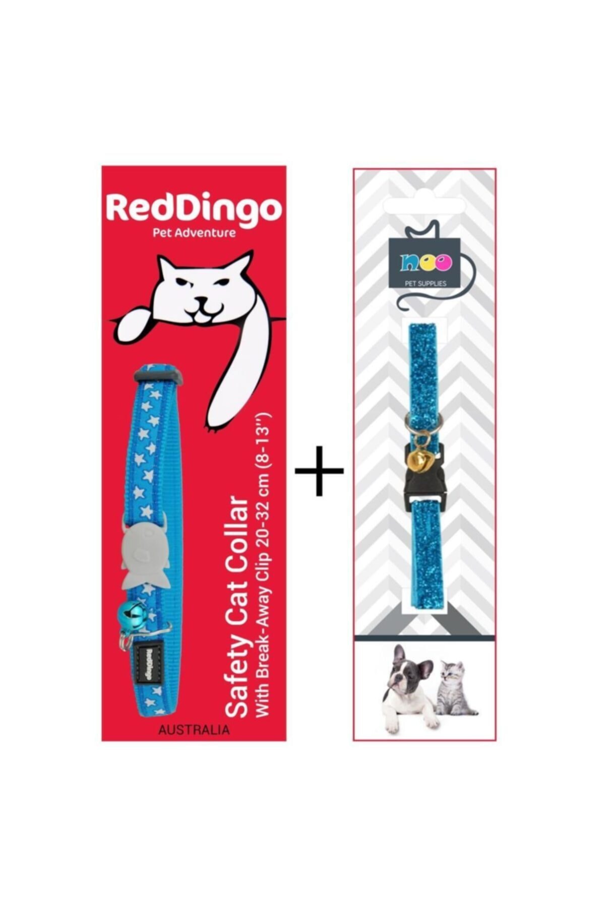 RedDingo Red Dingo Turkuaz Uzerıne Beyaz Yıldız Desenli Güvenli Kilit Boyun Tasması 12 Mm