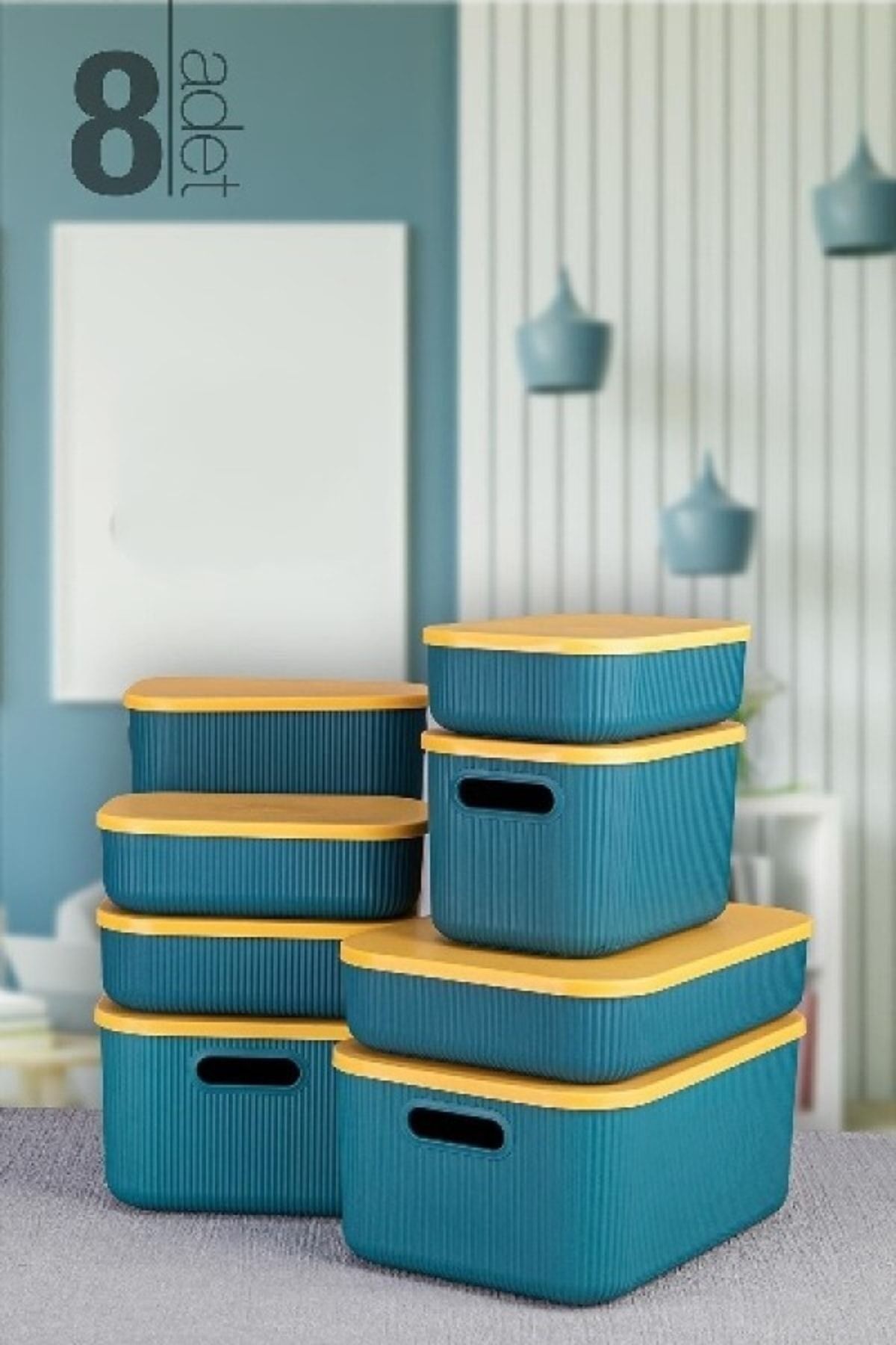 Green storage shop boxes with lids