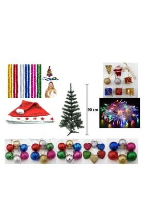 Yılbaşı Ağacı 90cm Yılbaşı Şapkası Karışık Renkli Yılbaşı Süsleri Ve 100 Ledli Rgb Işık Image 0