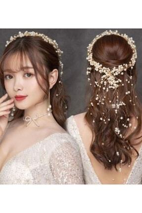 Kristal Taşlı Incili Gelin Tacı Saç Aksesuarı Boncuklu Nişan , Düğün , Kına , Nikah Tacı Image 0