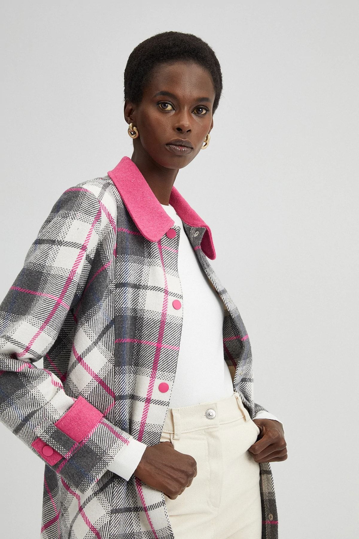 Touche Prive Shirred Plaid Jacket Trendyol