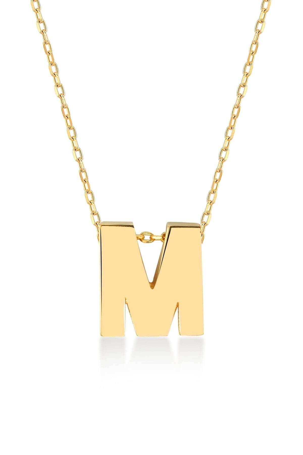 yılmaz gold Kadın Sarı 3 Boyutlu M Harf Altın Kolye