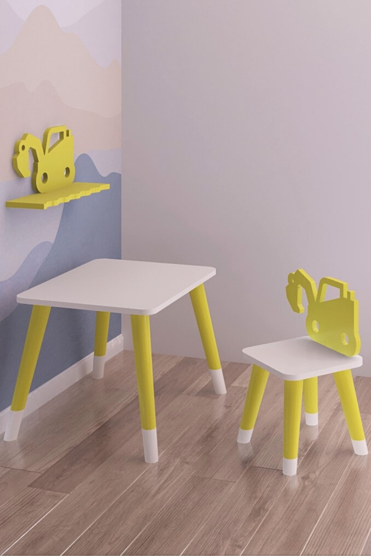 GO BABY Unisex Çocuk Sarı Dozer Figürlü Aktivite Masa Sandalye Takımı
