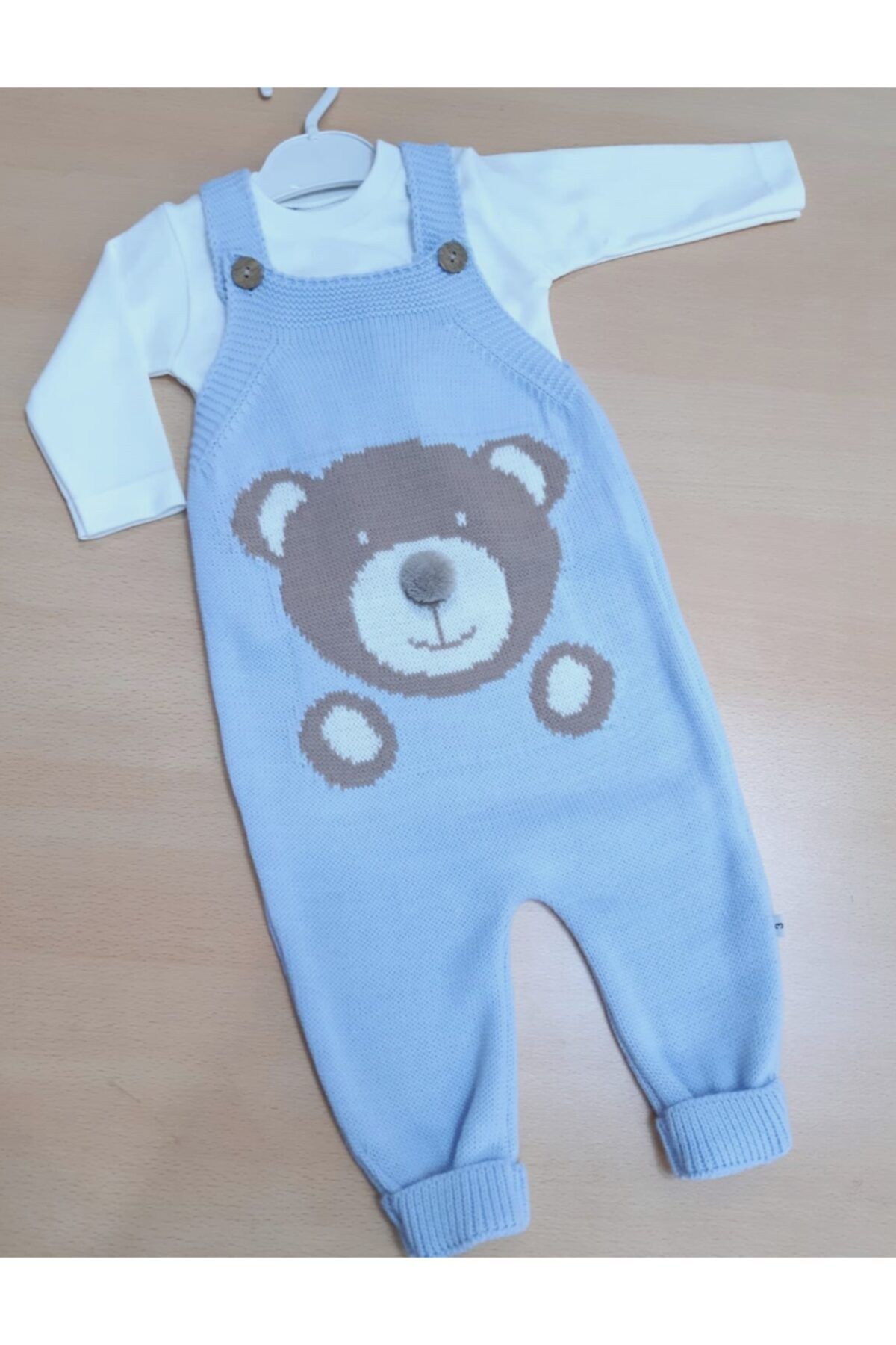 Sönmez Baby Unisex Bebek Mavi Ayıcık Desenli Triko Slopet