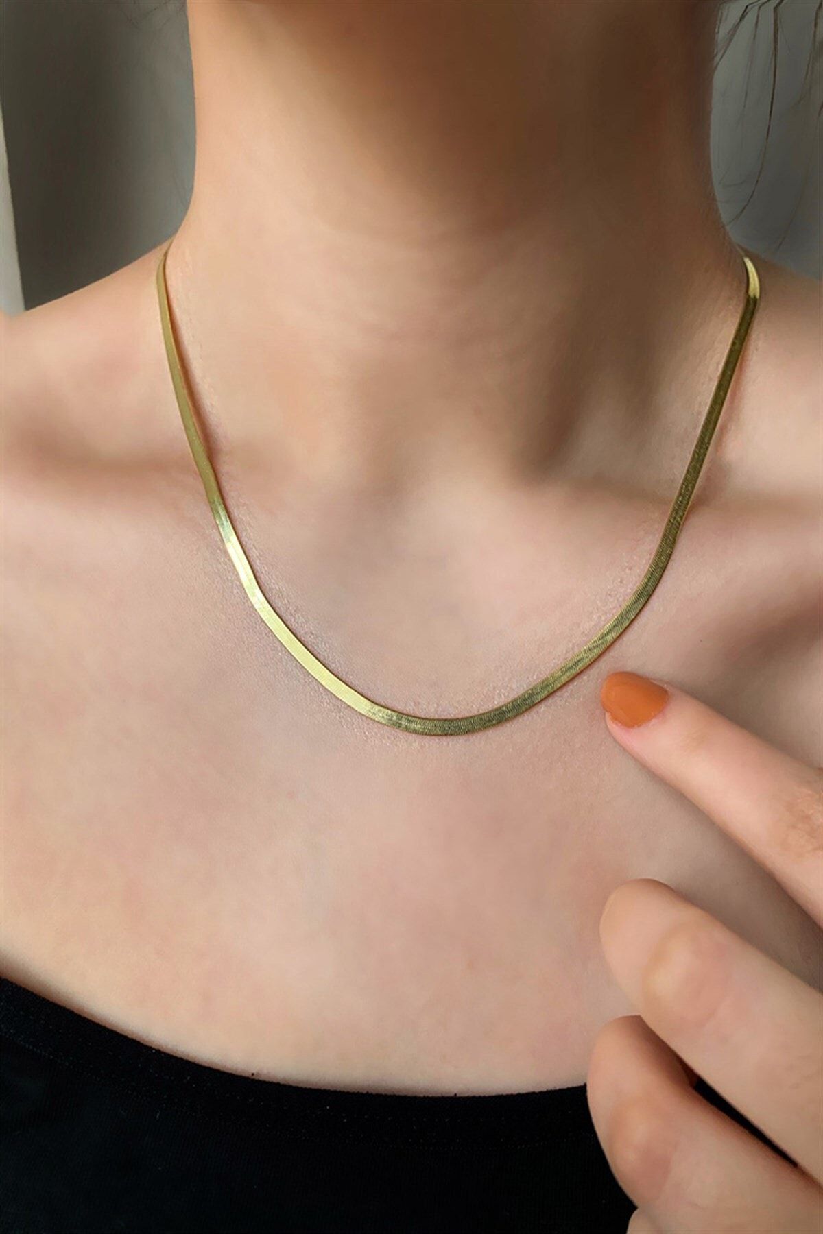 Ziu 925 Ayar 5,60 Gram Gold Italyan Ezme Altın Kaplama ,gümüş Kolye Uzunluk 42 Cm Eni: 3 Mm