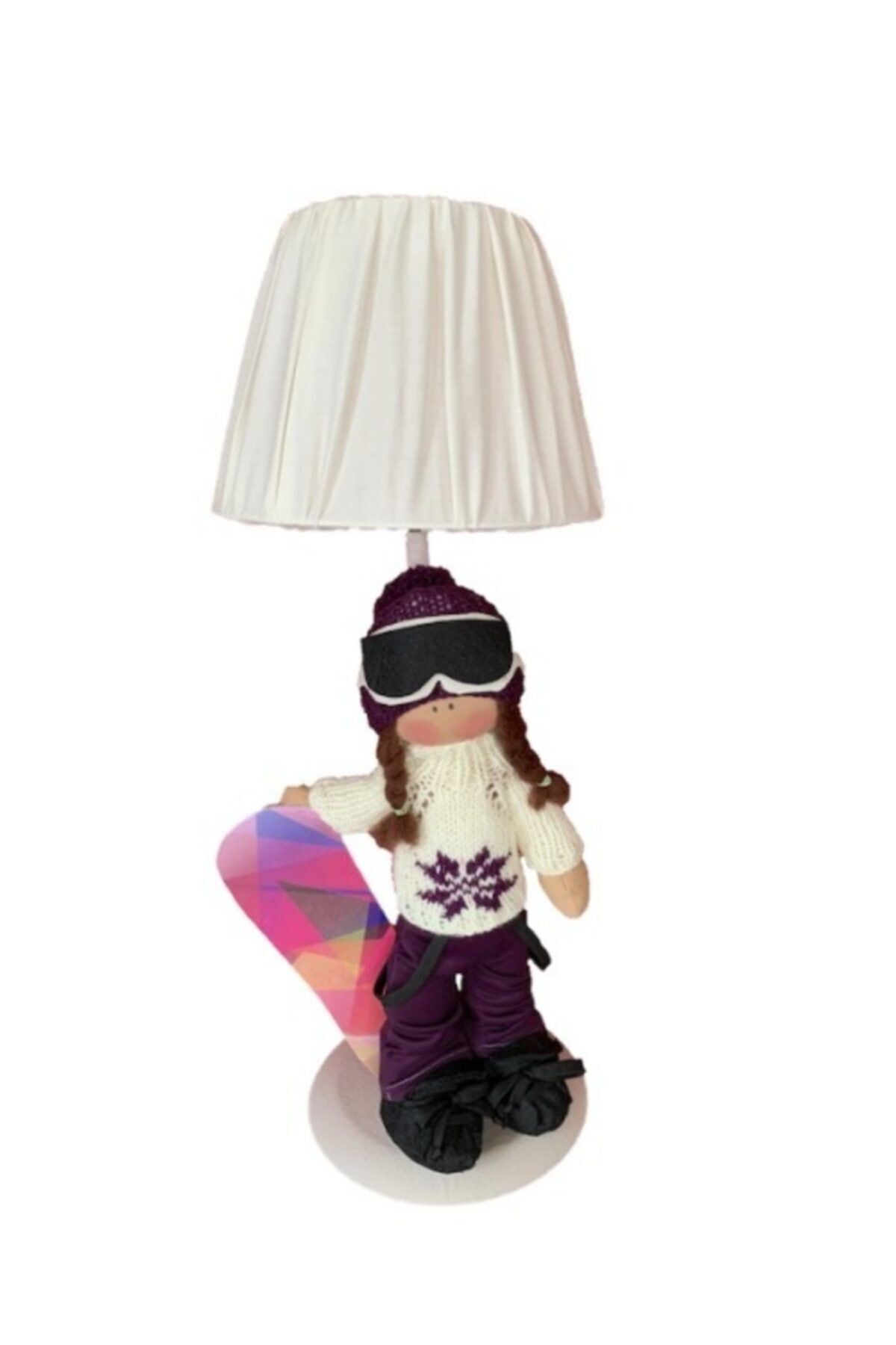 Kastanya Mor Kayak Pantalonlu Snowboardlu Kumaş Kız Bebekli Abajur Bc26