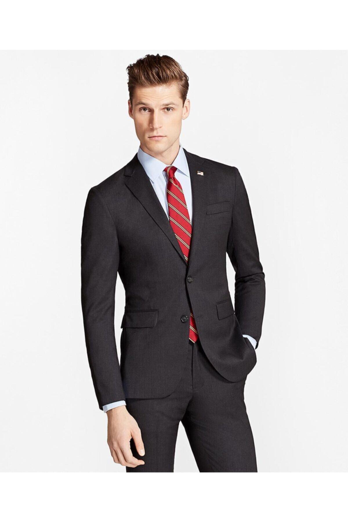 BROOKS BROTHERS Erkek Gri Milano Kesim Çift Yırtmaç Takım Elbise