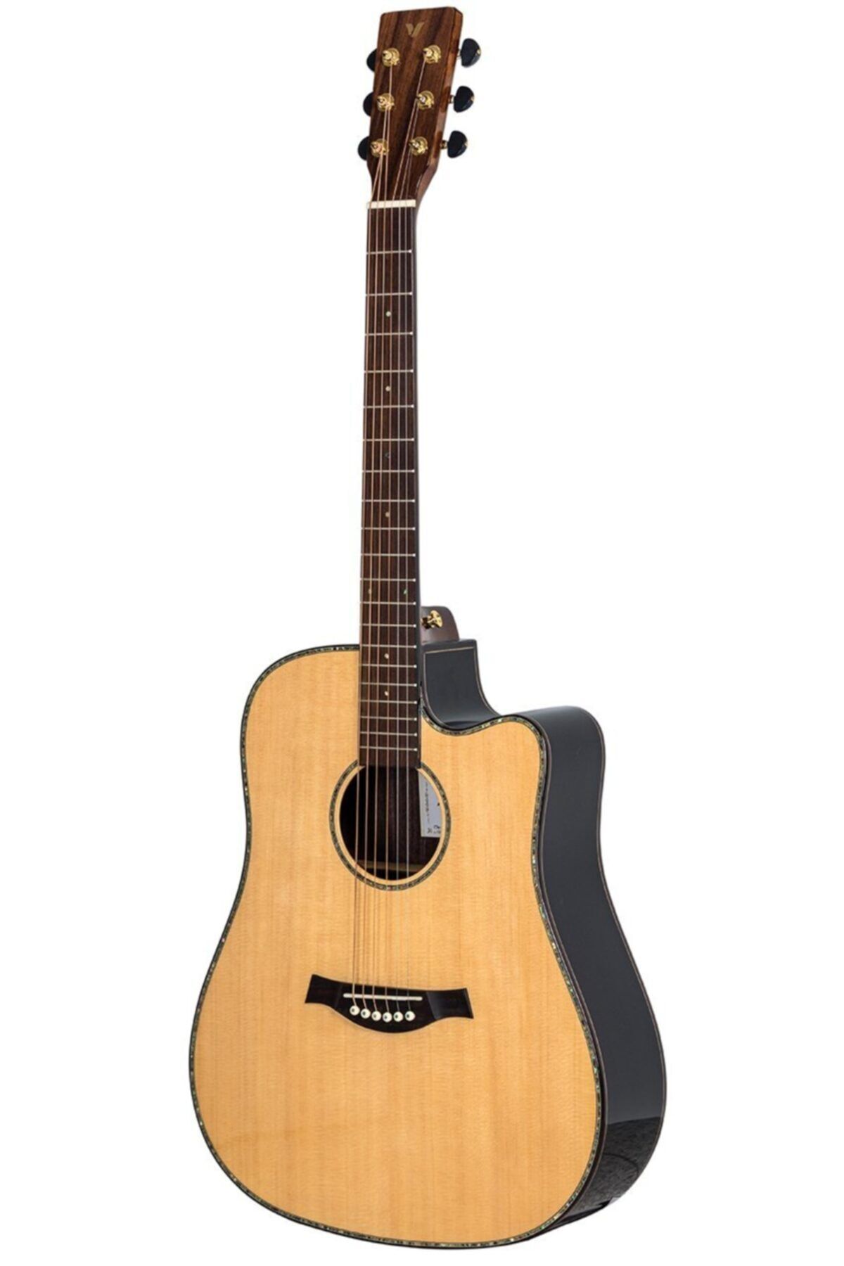 VALLER Va555 Solid Top Cutaway Akustik Gitar Parlak Cilalı