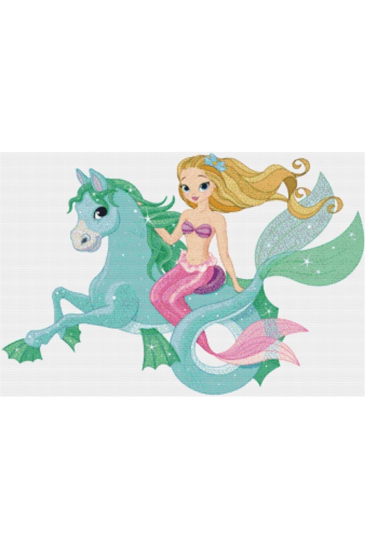 MOVAS Sanat Deniz Kızı Ve Onun Güzel Atı Elmas Mozaik Tablo / Mozaik Puzzle 45x30cm E2020828