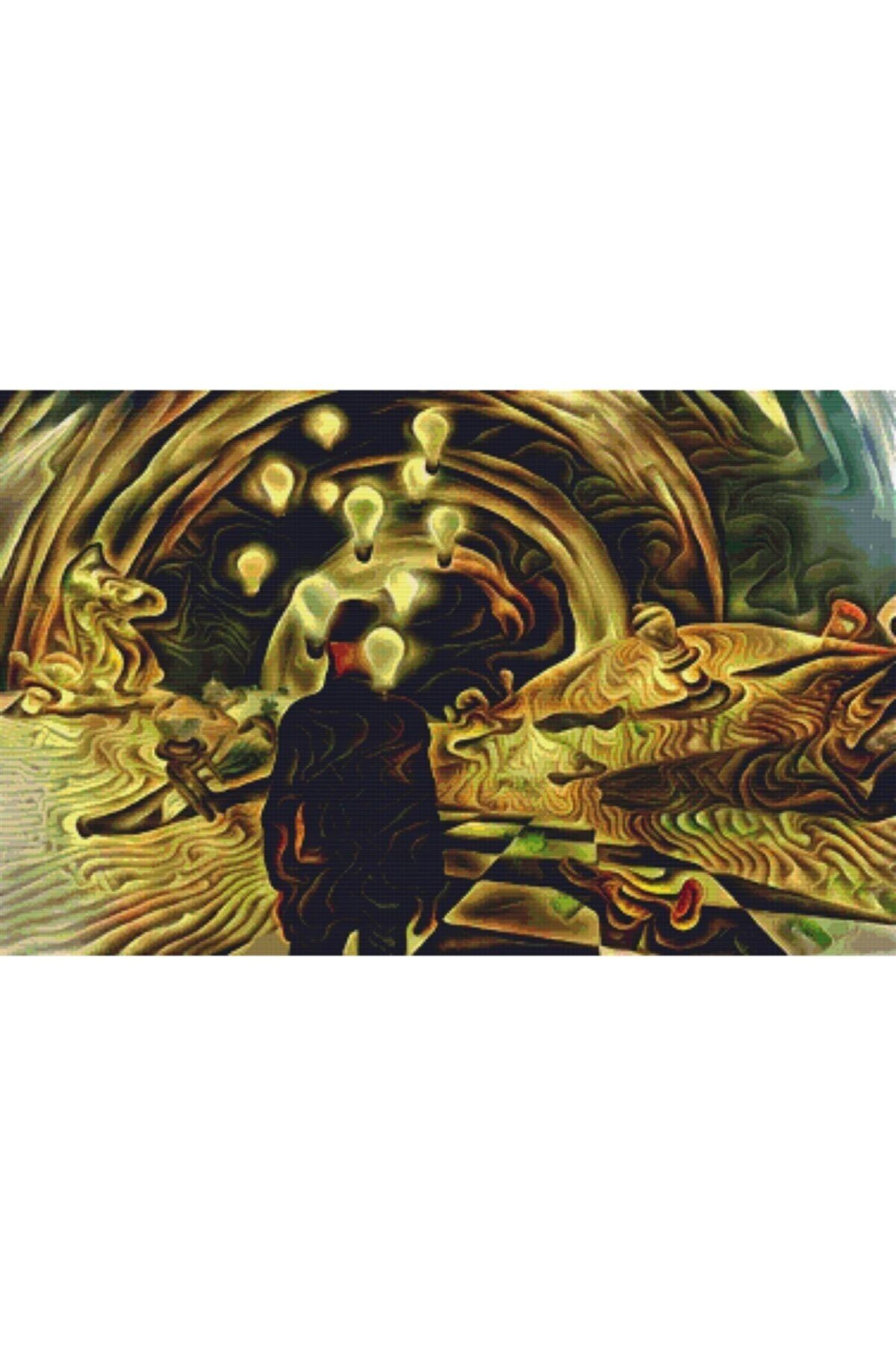 MOVAS Sanat Satranç Taşları Ve Çölde Bir Adam Elmas Mozaik Tablo / Mozaik Puzzle 55x34cm E2020553