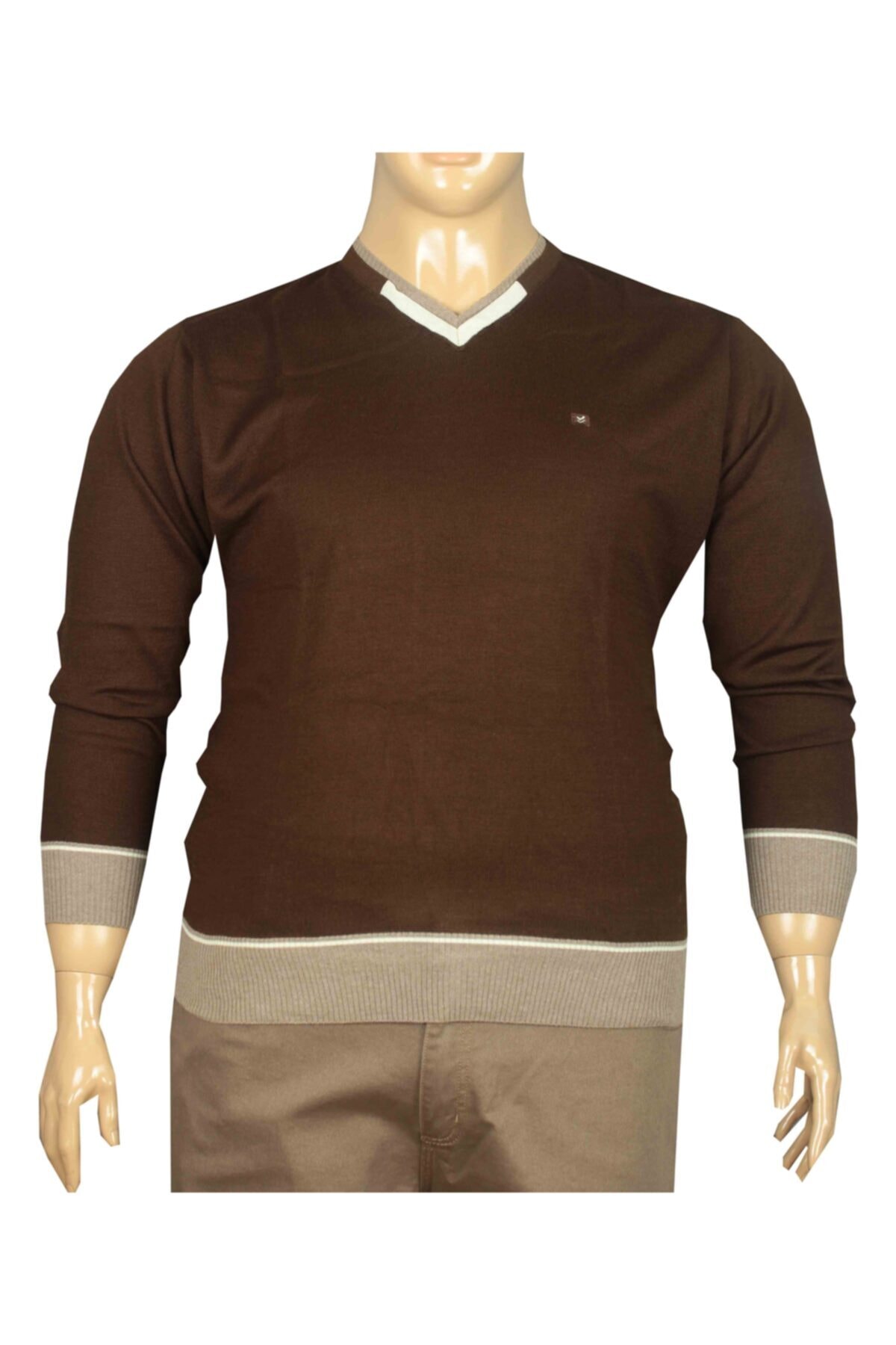 FaLa Jeans Erkek V Yaka Ince Triko Kazak Kahverengi 91023