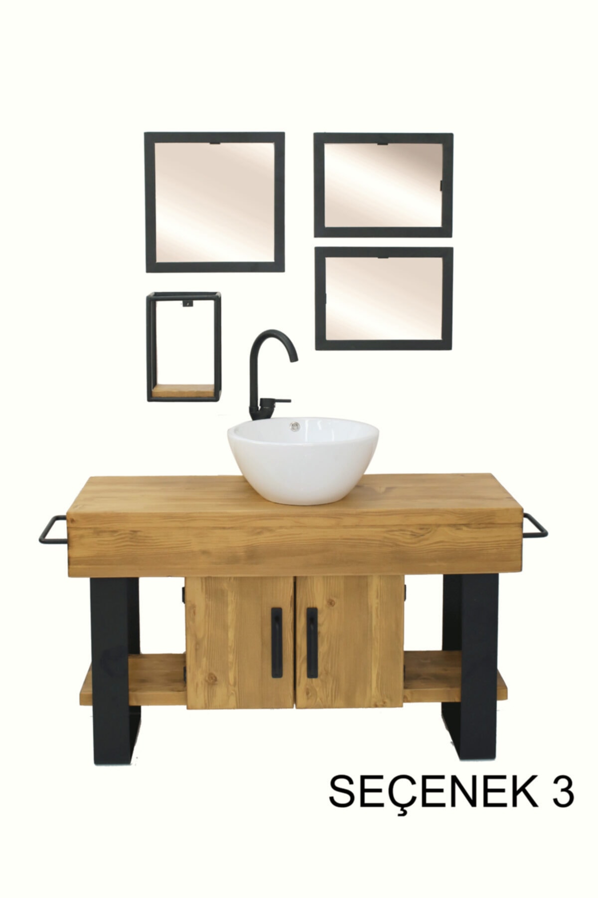 NT Concept Masif Ağaç Lavabo Dolabı(hilton) - En:110cm-(seçenek 3)