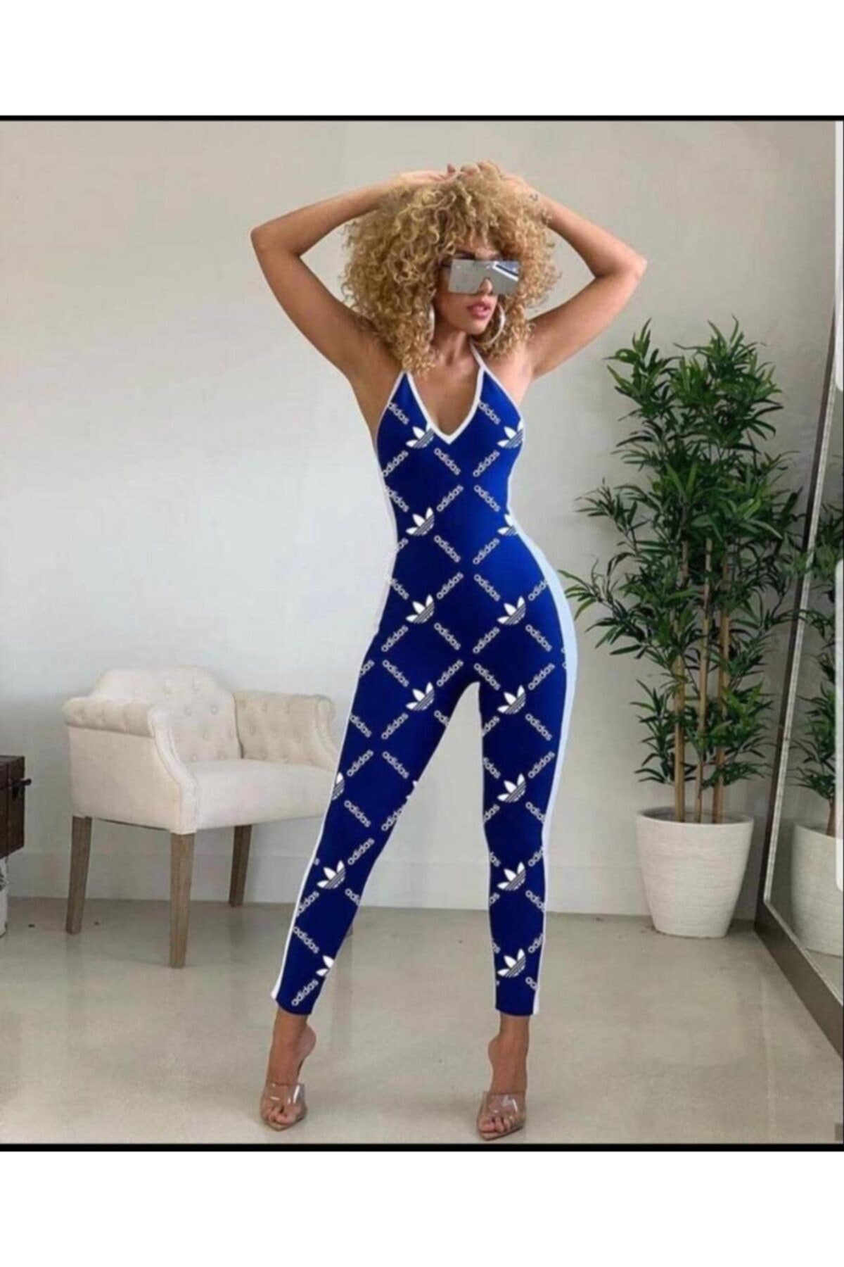 By özlem kutun Yazılı Askılı Mavi Tulum