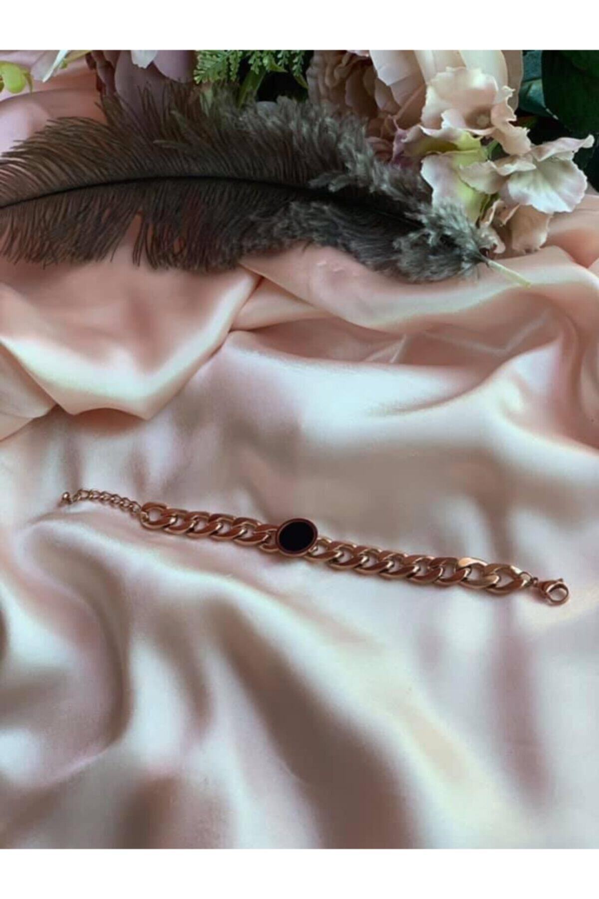 Şahsen Accessories Siyah Daire Çelik Bileklik